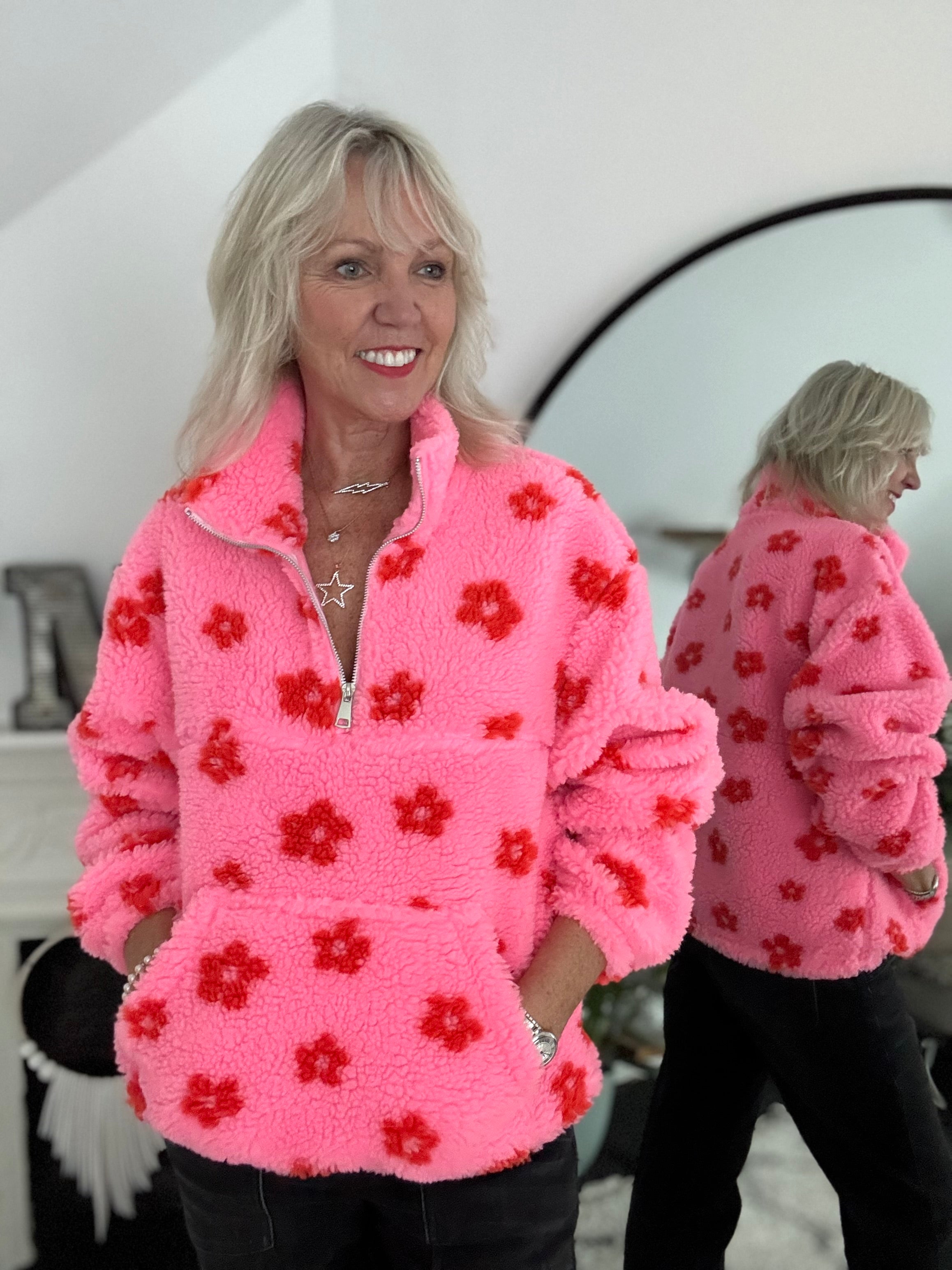 Teddy Fleece in Pink & Red