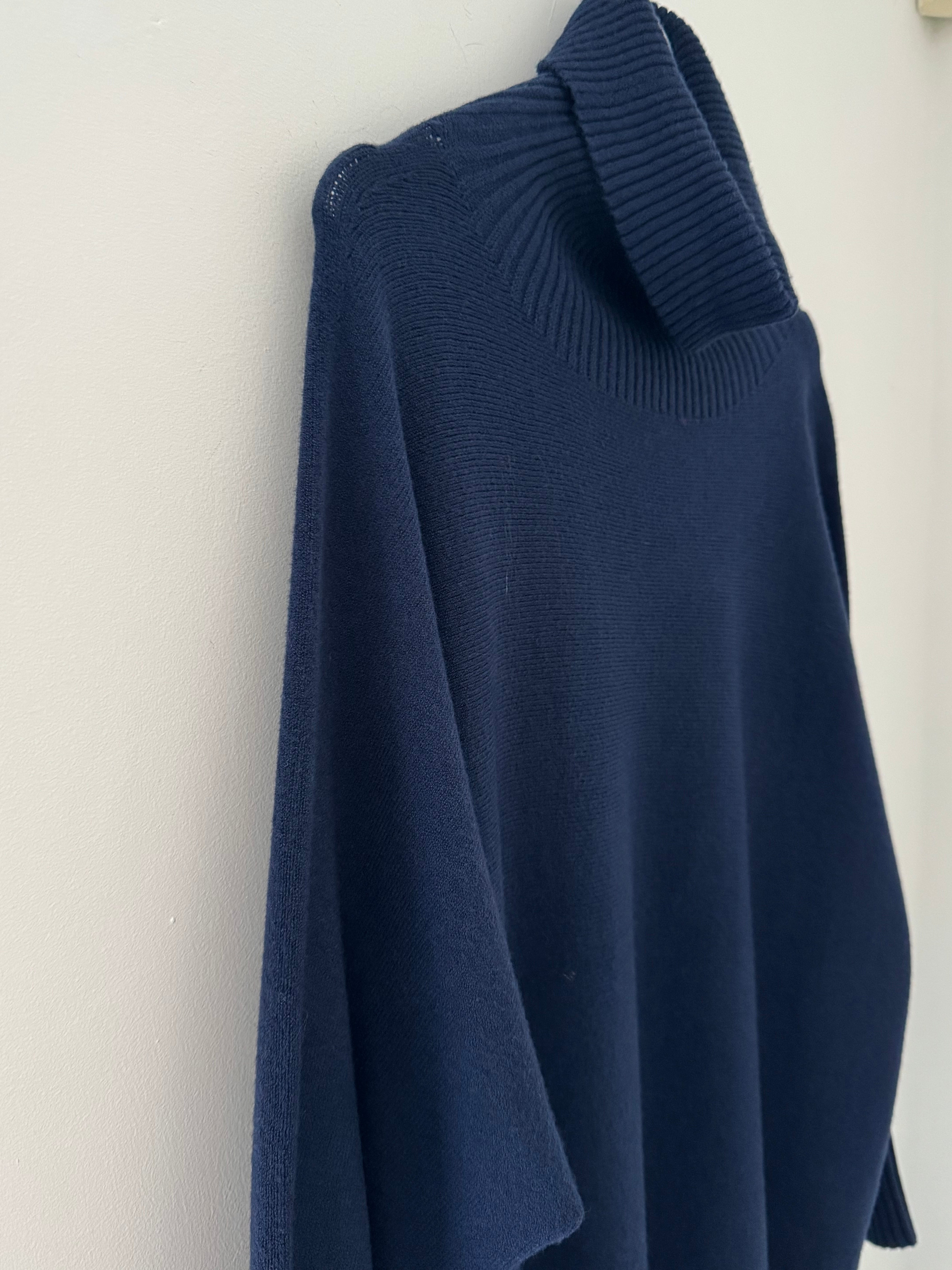 Oversized Roll Neck Poncho Jumper in Ink