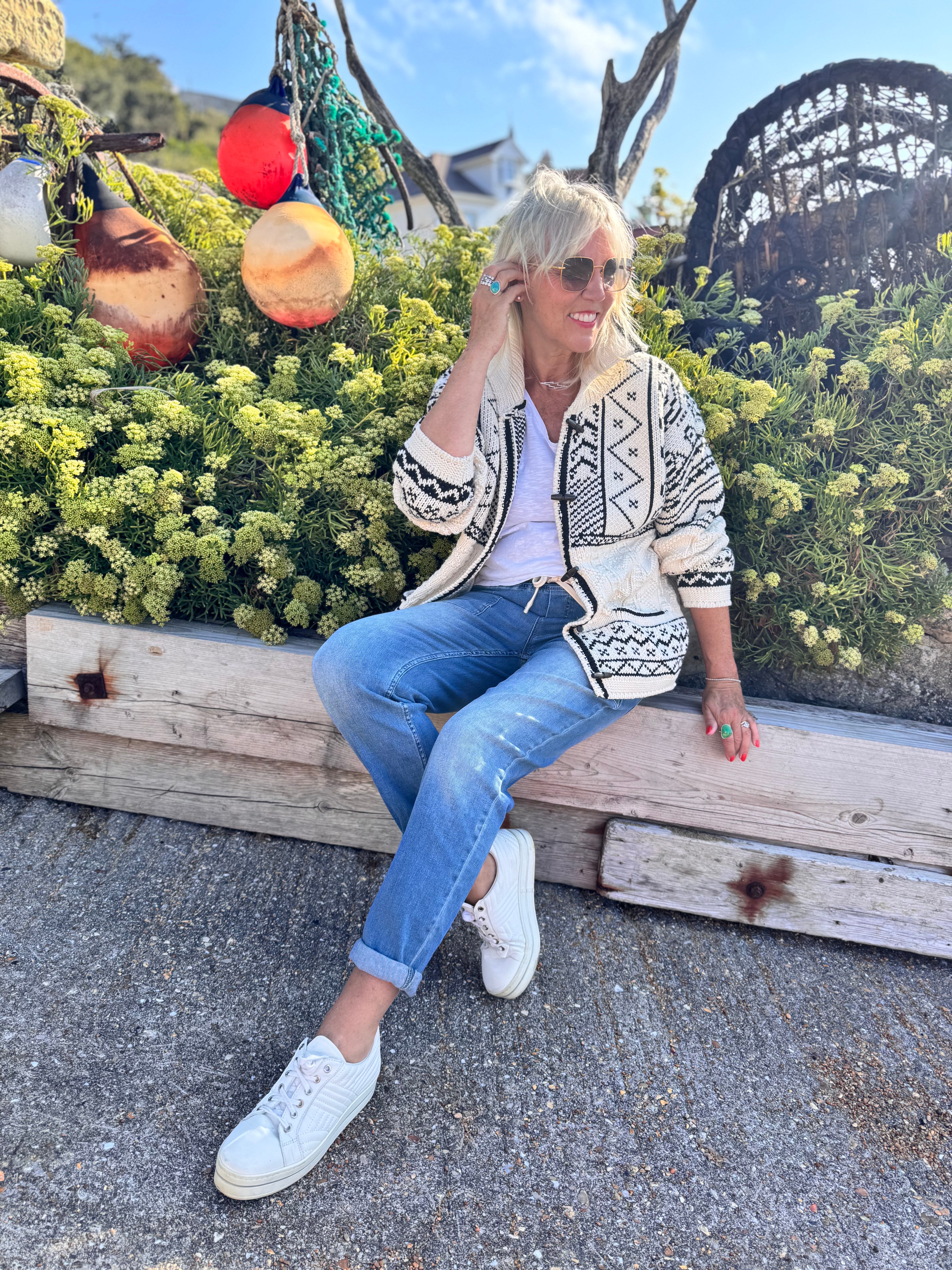Luxe Nordic Cardigan with Toggles in Ecru & Black