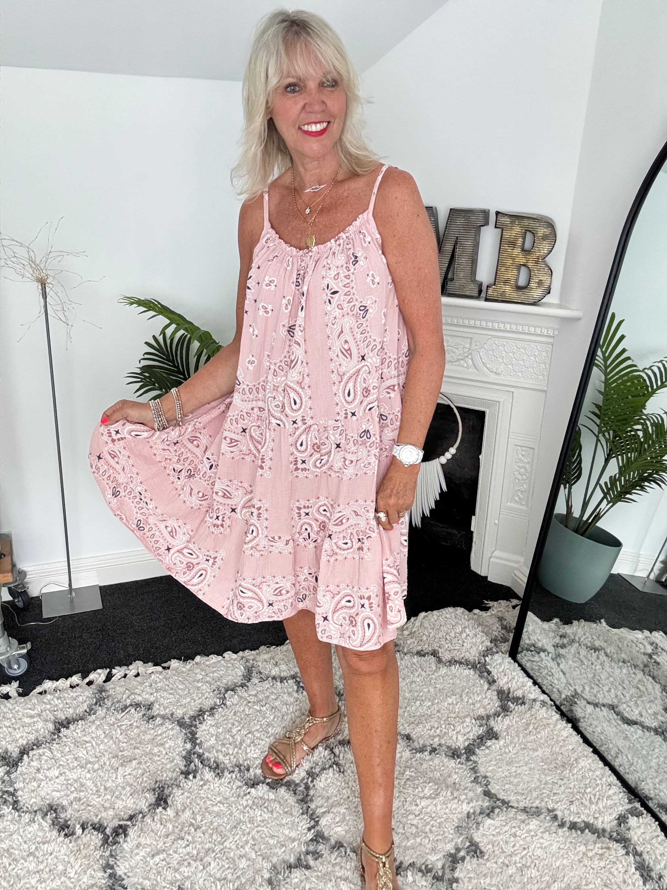 Paisley Cheesecloth Dress in Pink