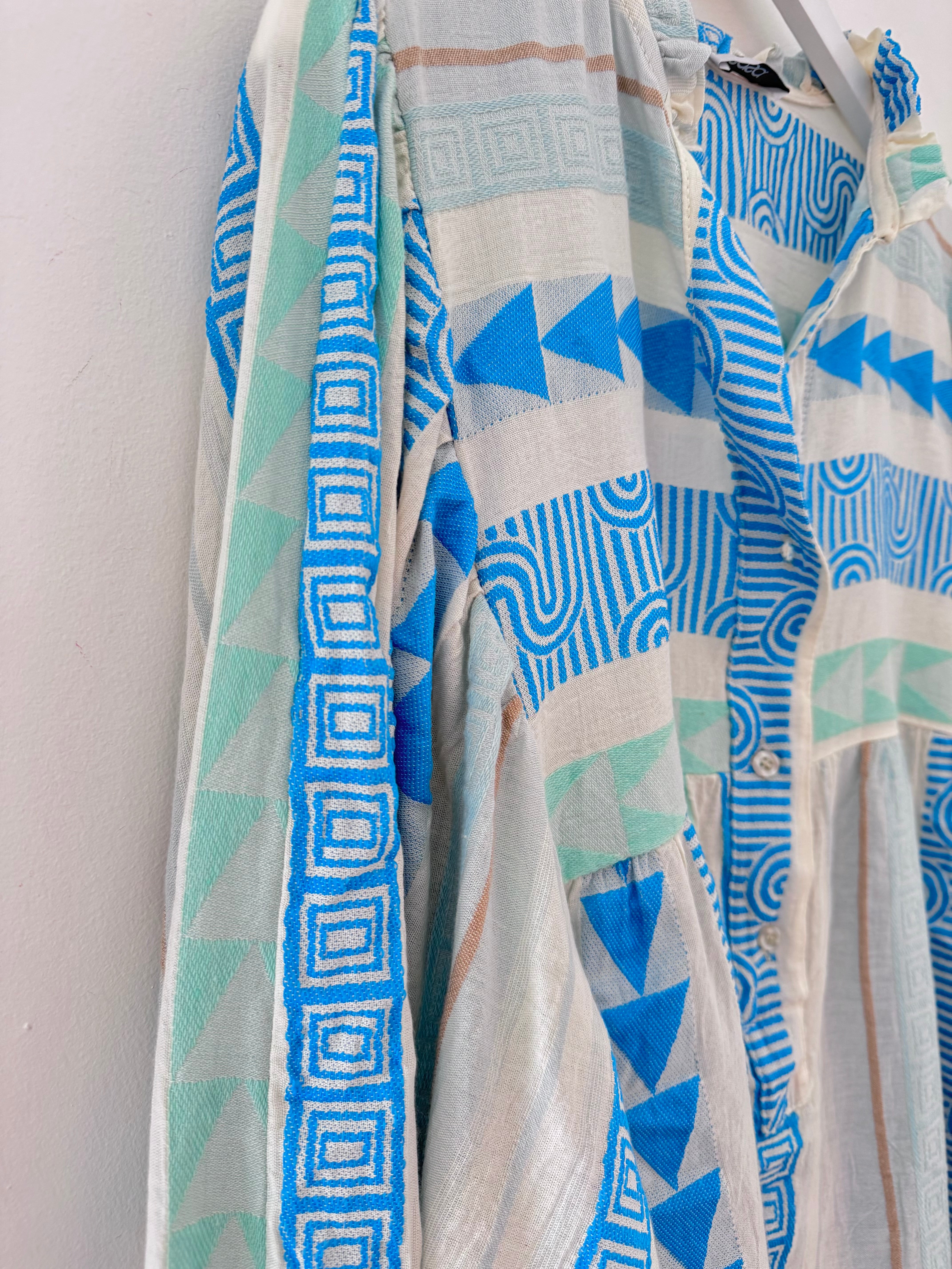 Embroidered Shirt in Blue & Mint