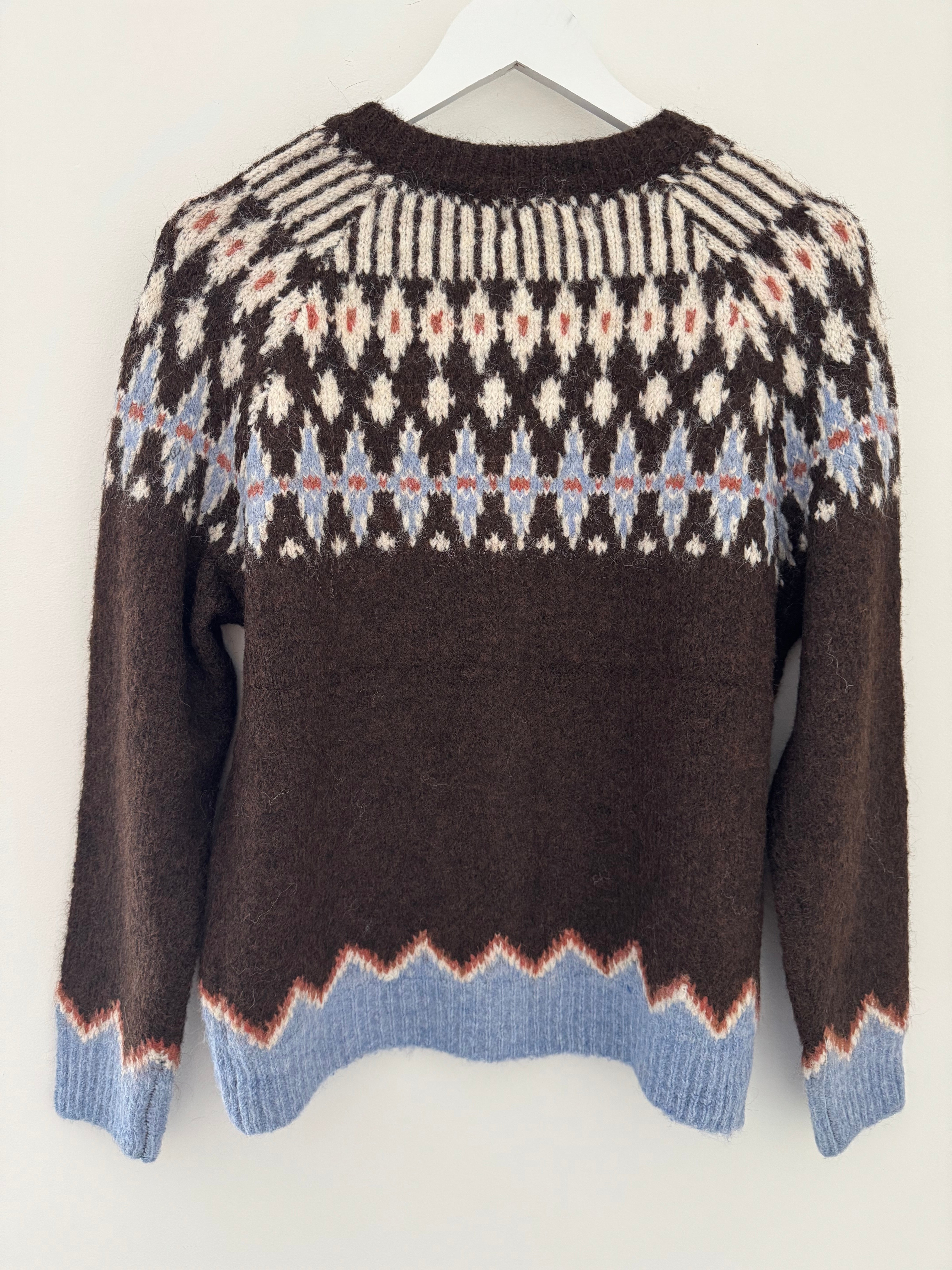 Fair Isle Cardi in Chocolate & Blue