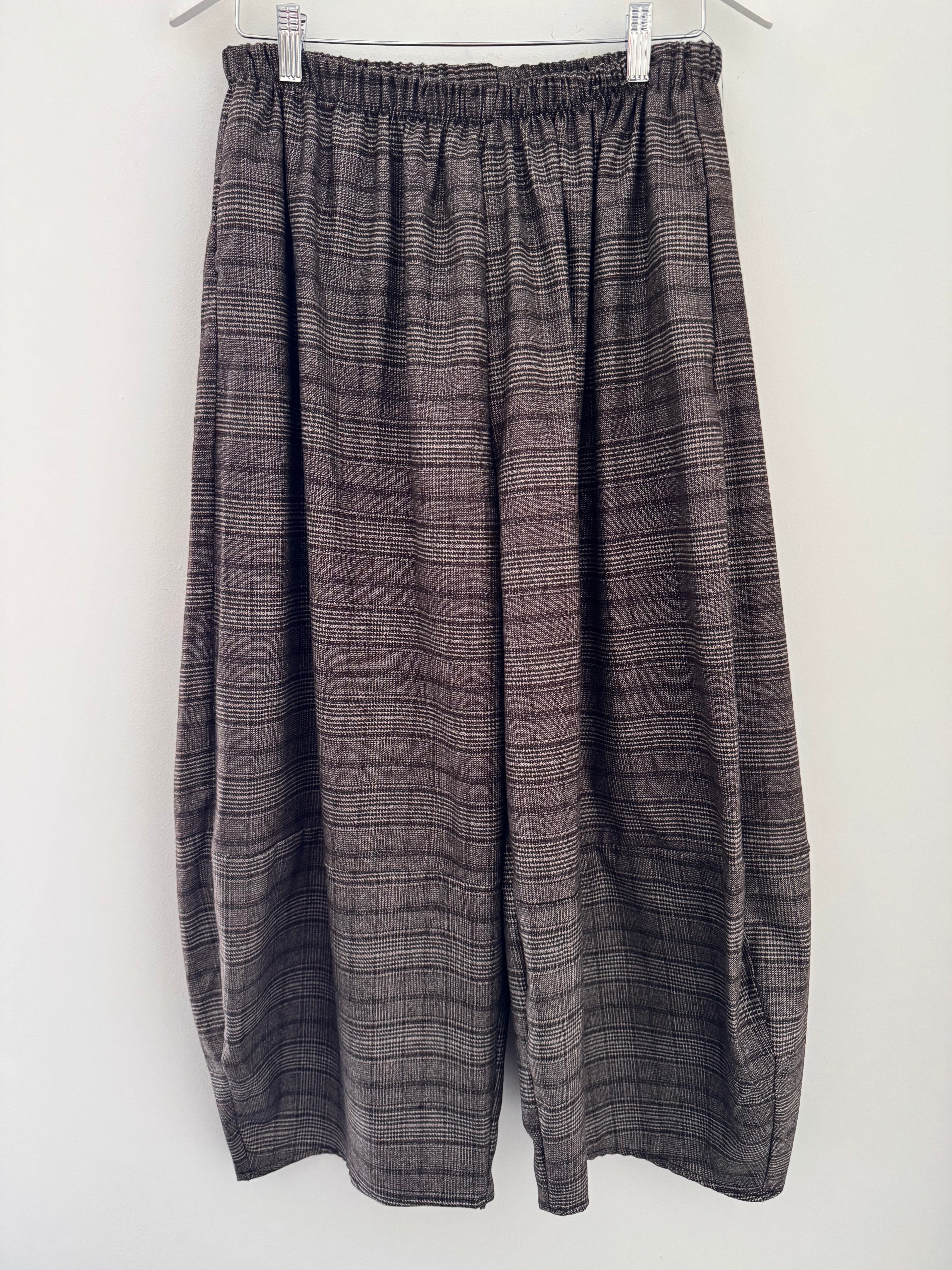 Wide Leg Check Trousers in Chocolate
