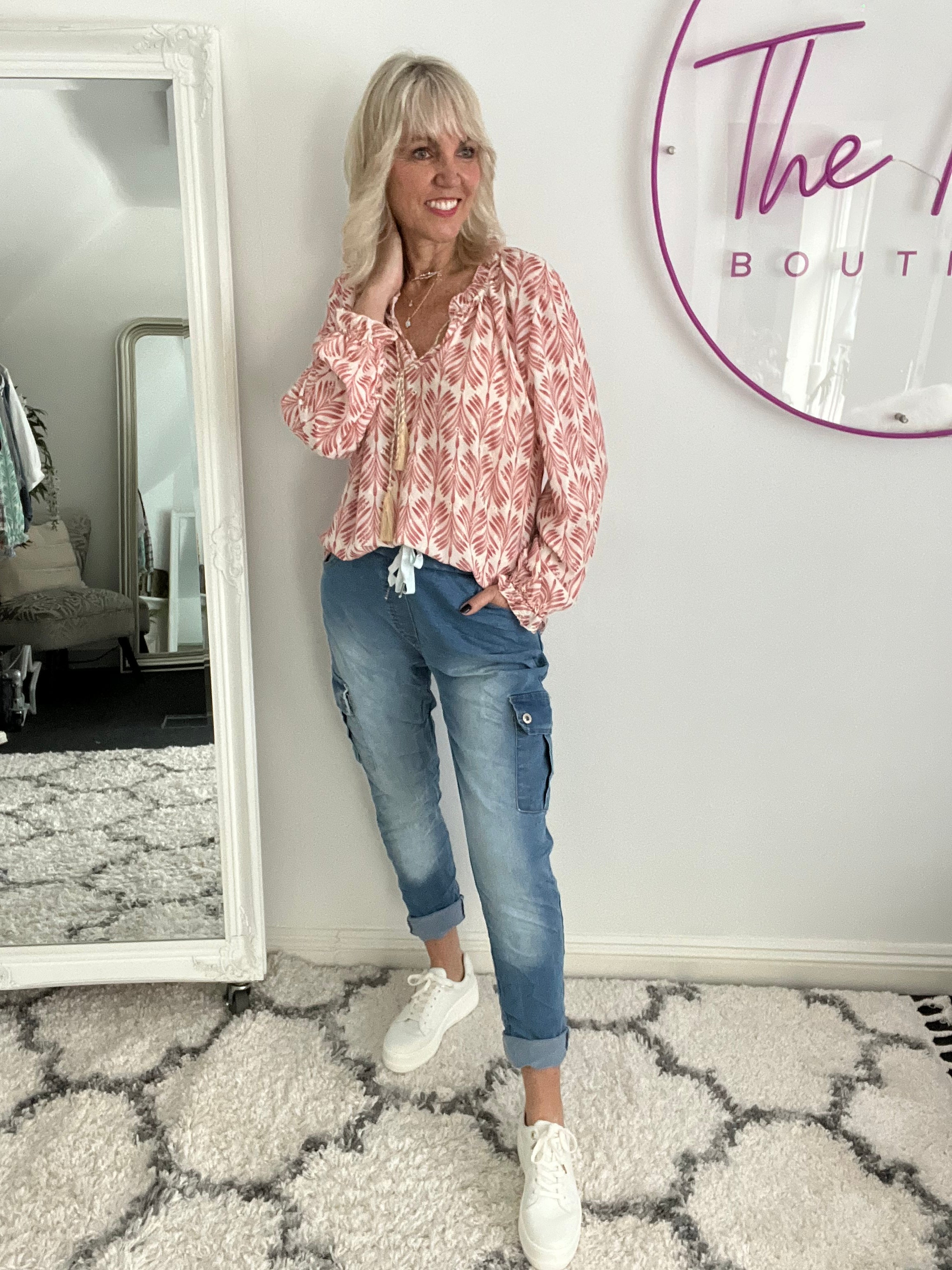Embroidered Patterned Blouse in Pink