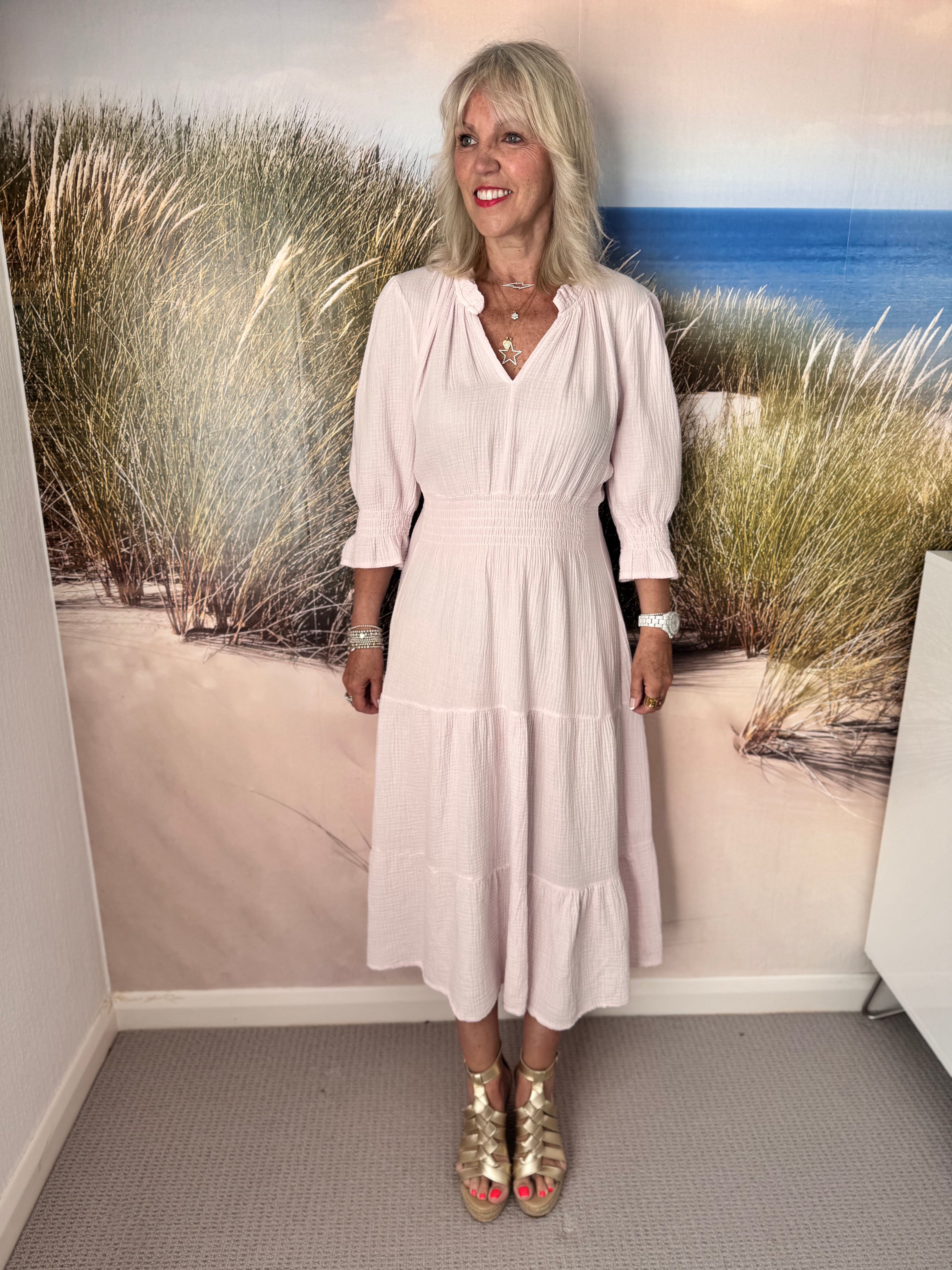 Cheesecloth Midi Dress in Shell Pink