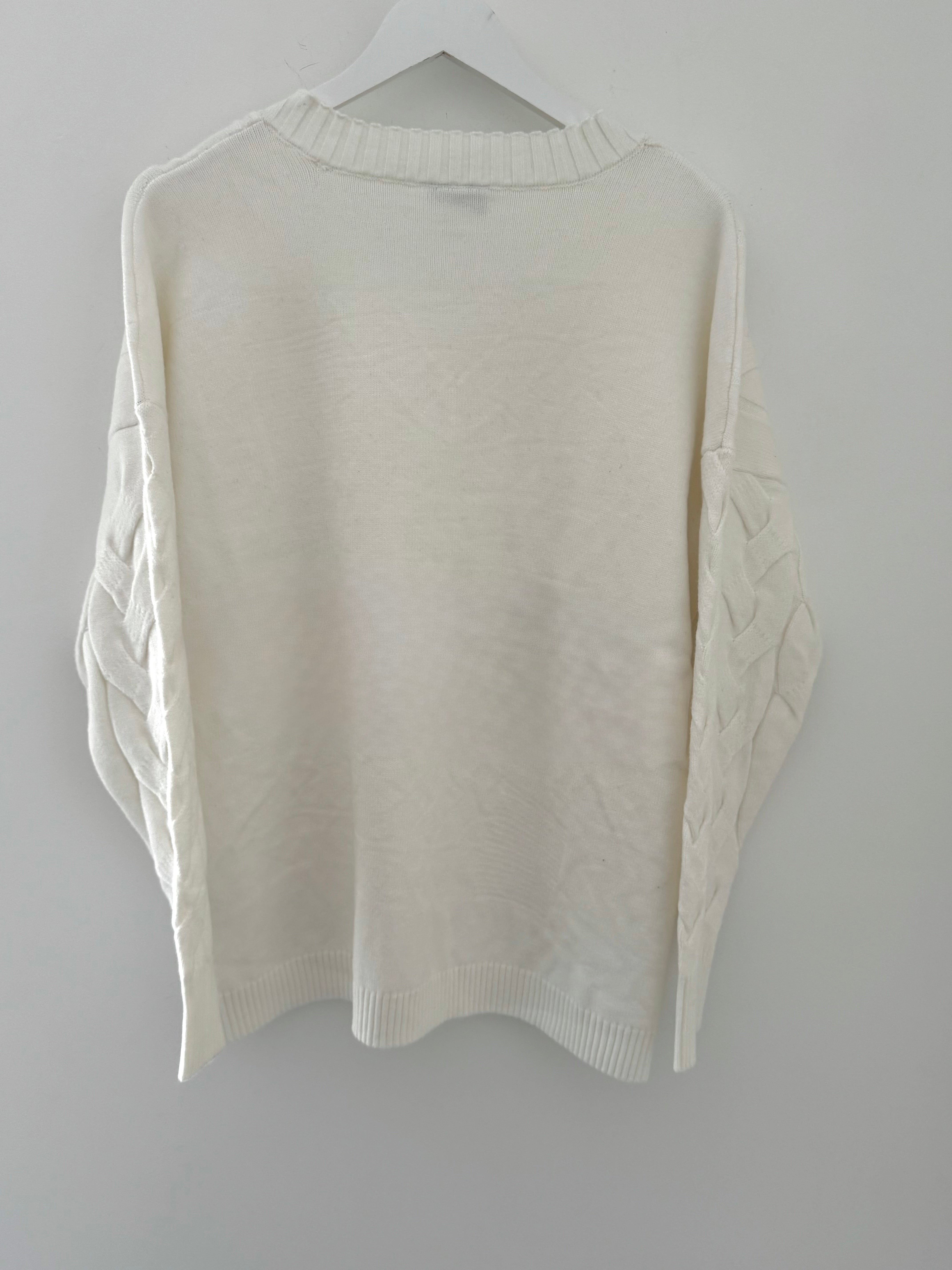 V Neck Cable Jumper in Winter White