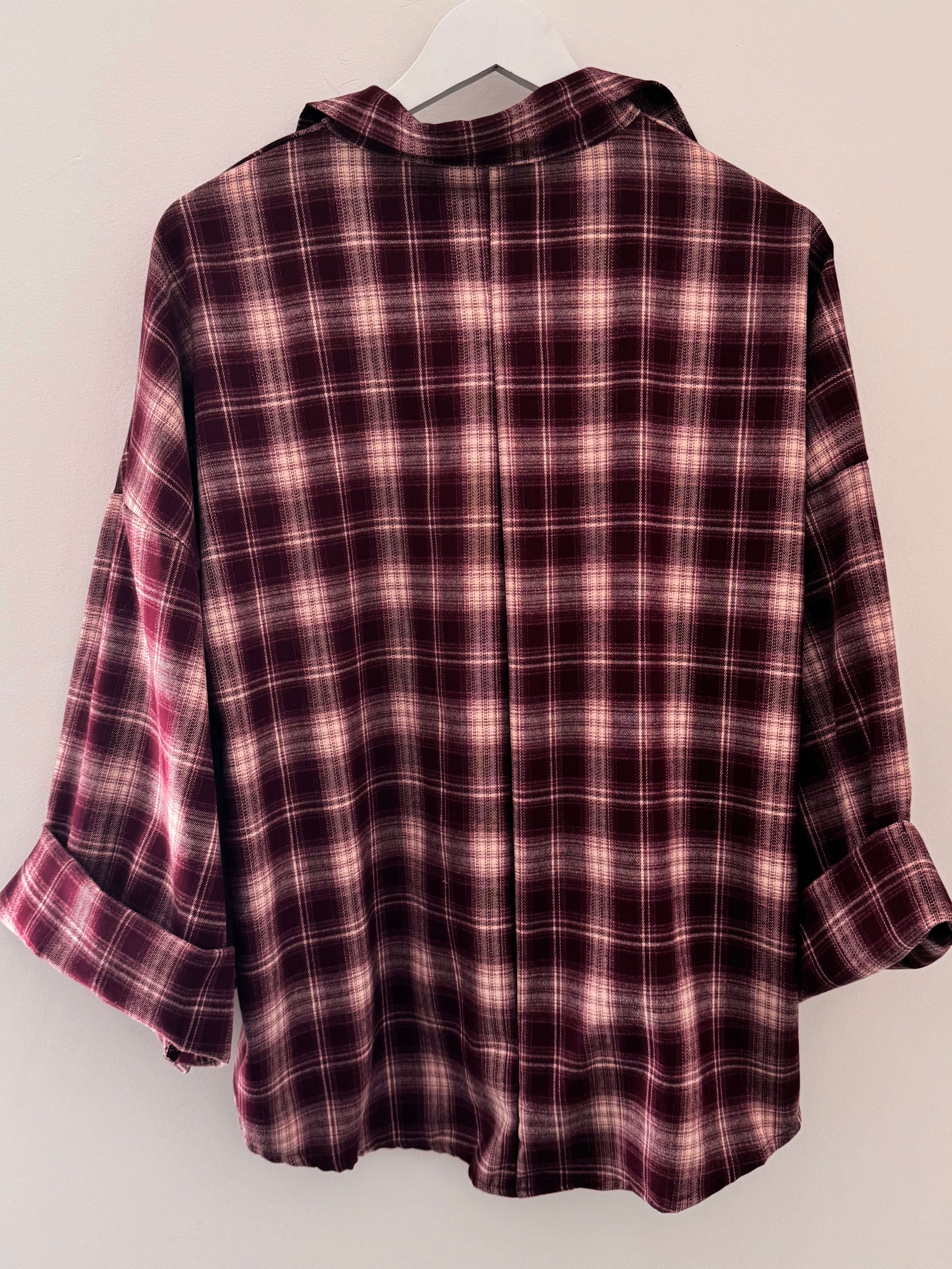 Soft Checked Shacket in Berry