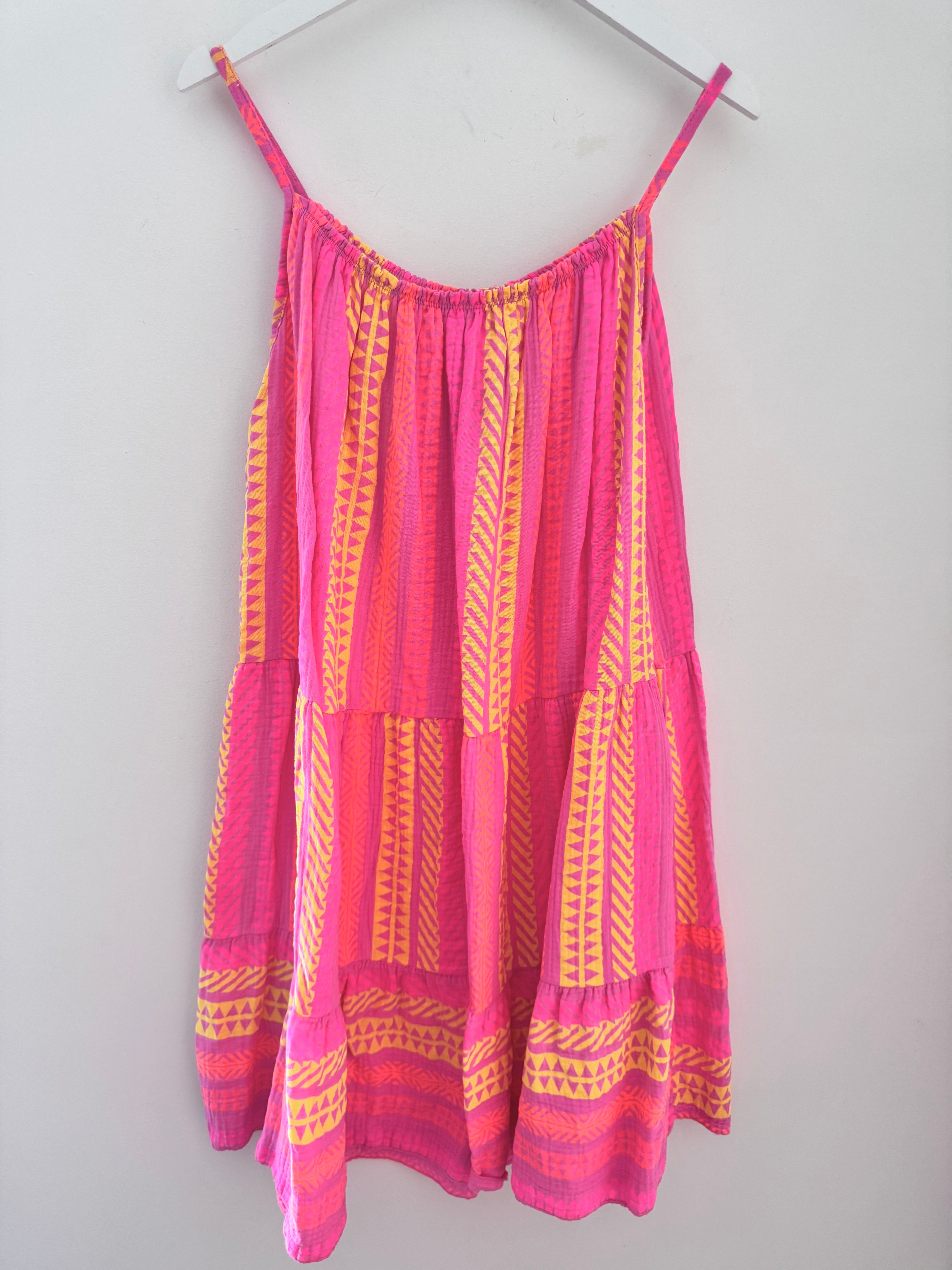 Aztec Cheesecloth Dress in Candy Pink