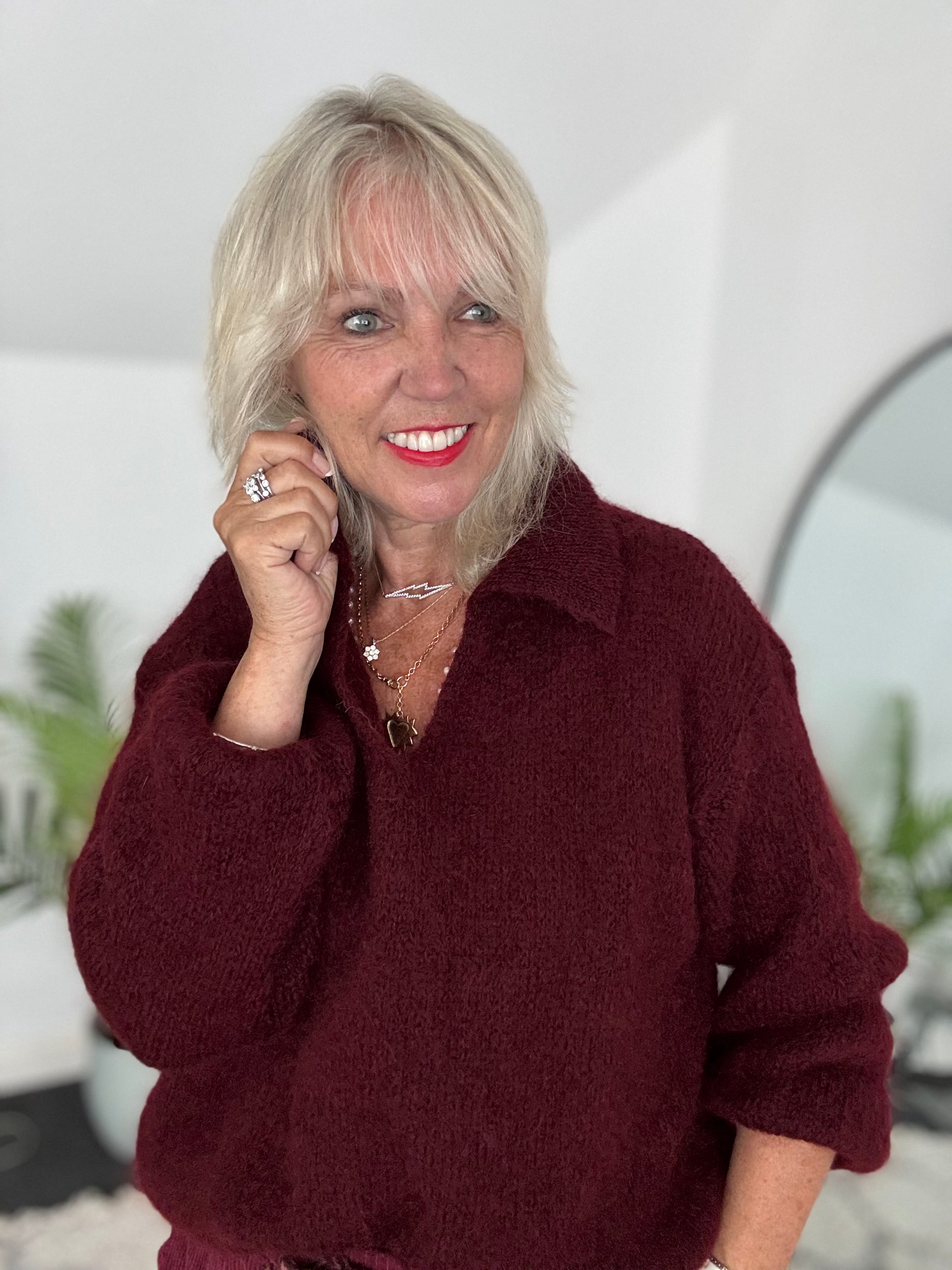 Collared Mohair Jumper in Berry