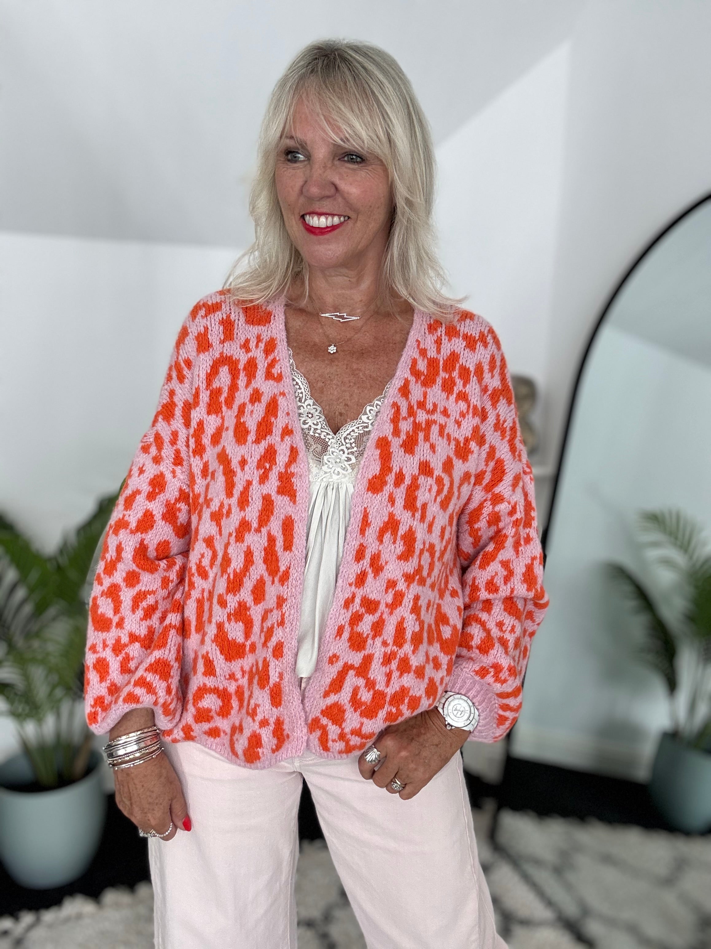 Soft Cardi in Pink & Orange Leopard