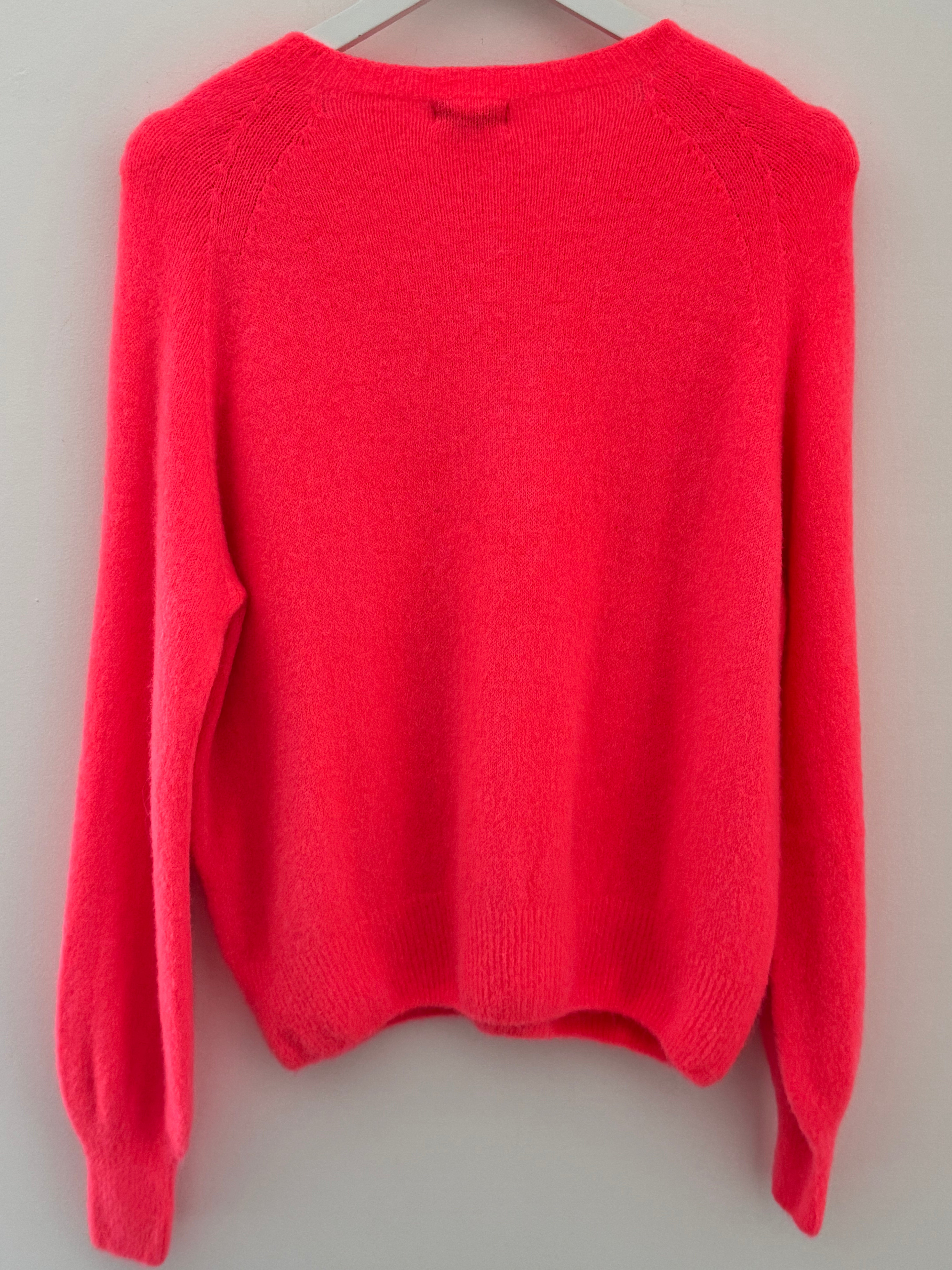 Softie Jumper with Button Neck in Neon Coral