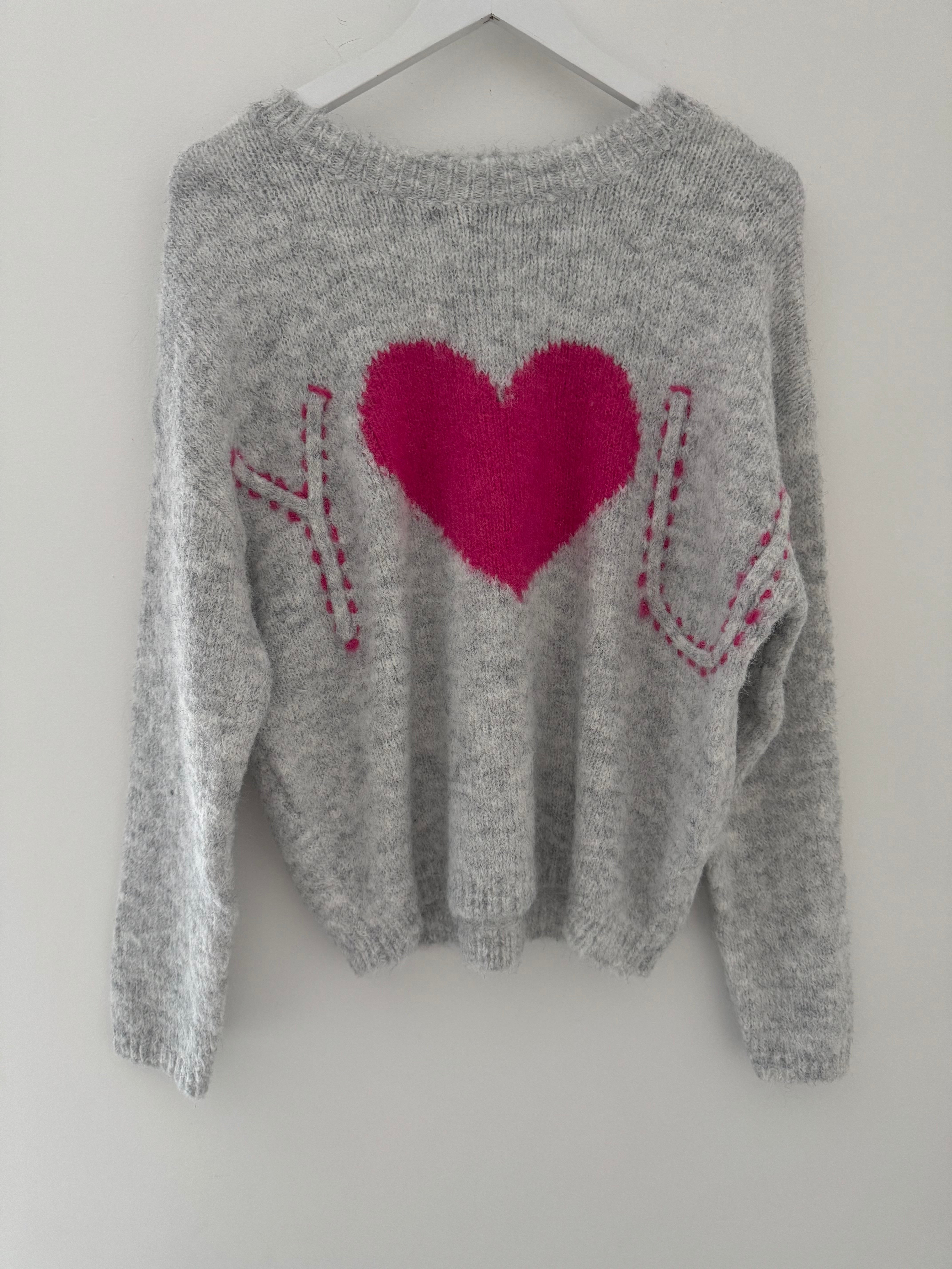 I ❤️ U Jumper in Grey & Pink