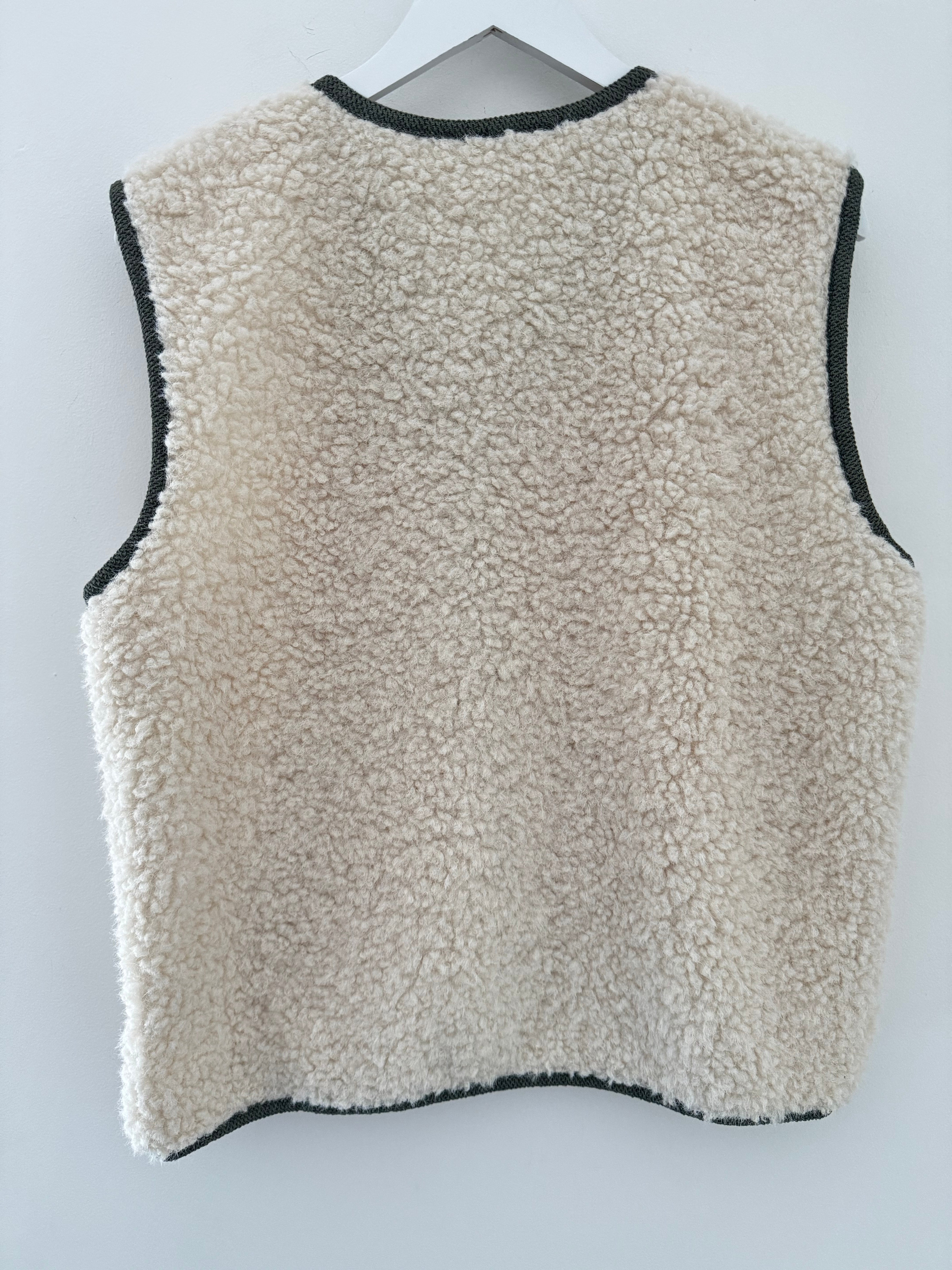 Sheepskin Borg Gilet with Khaki Trim