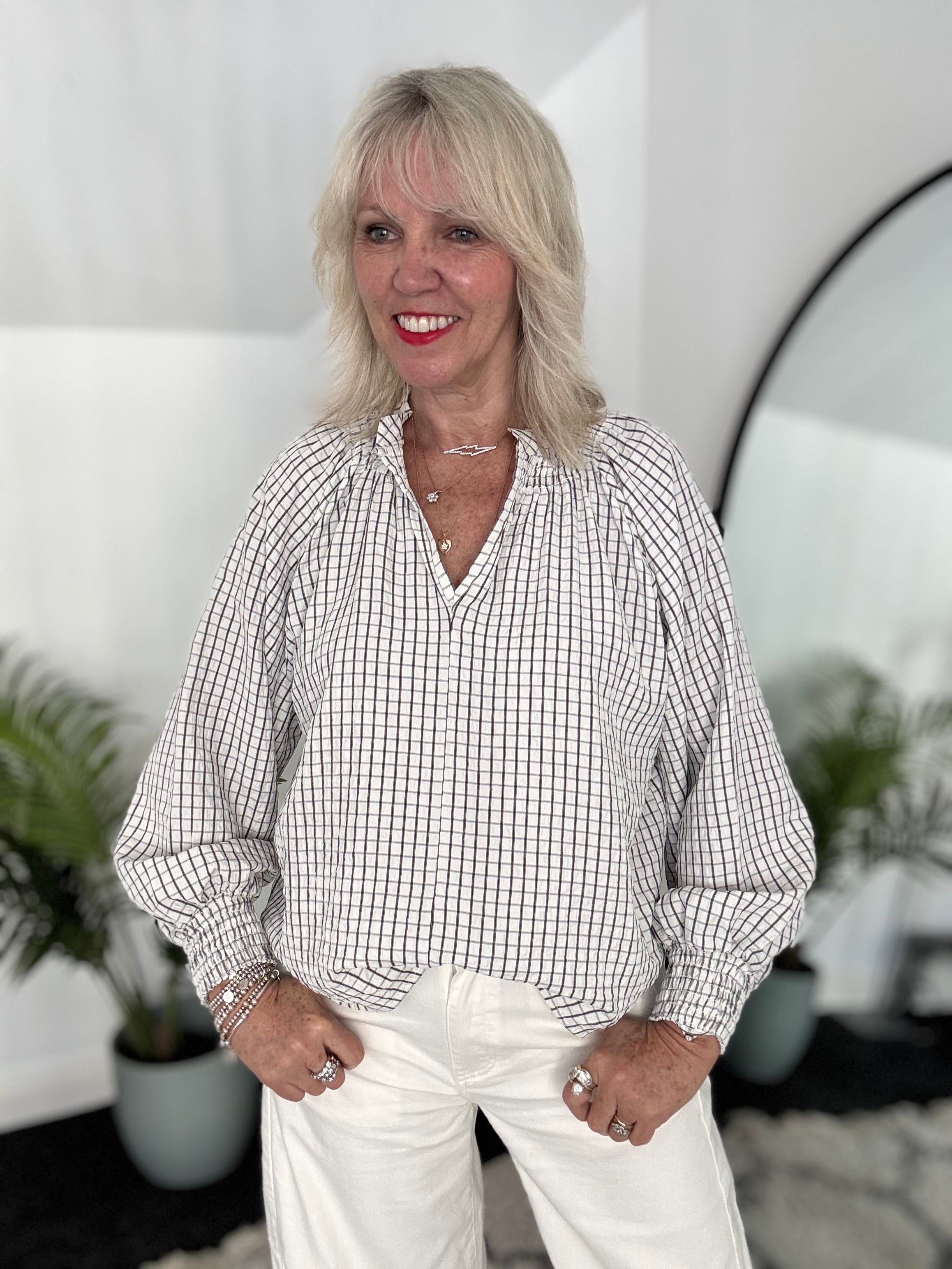 Checked Blouse in Ivory