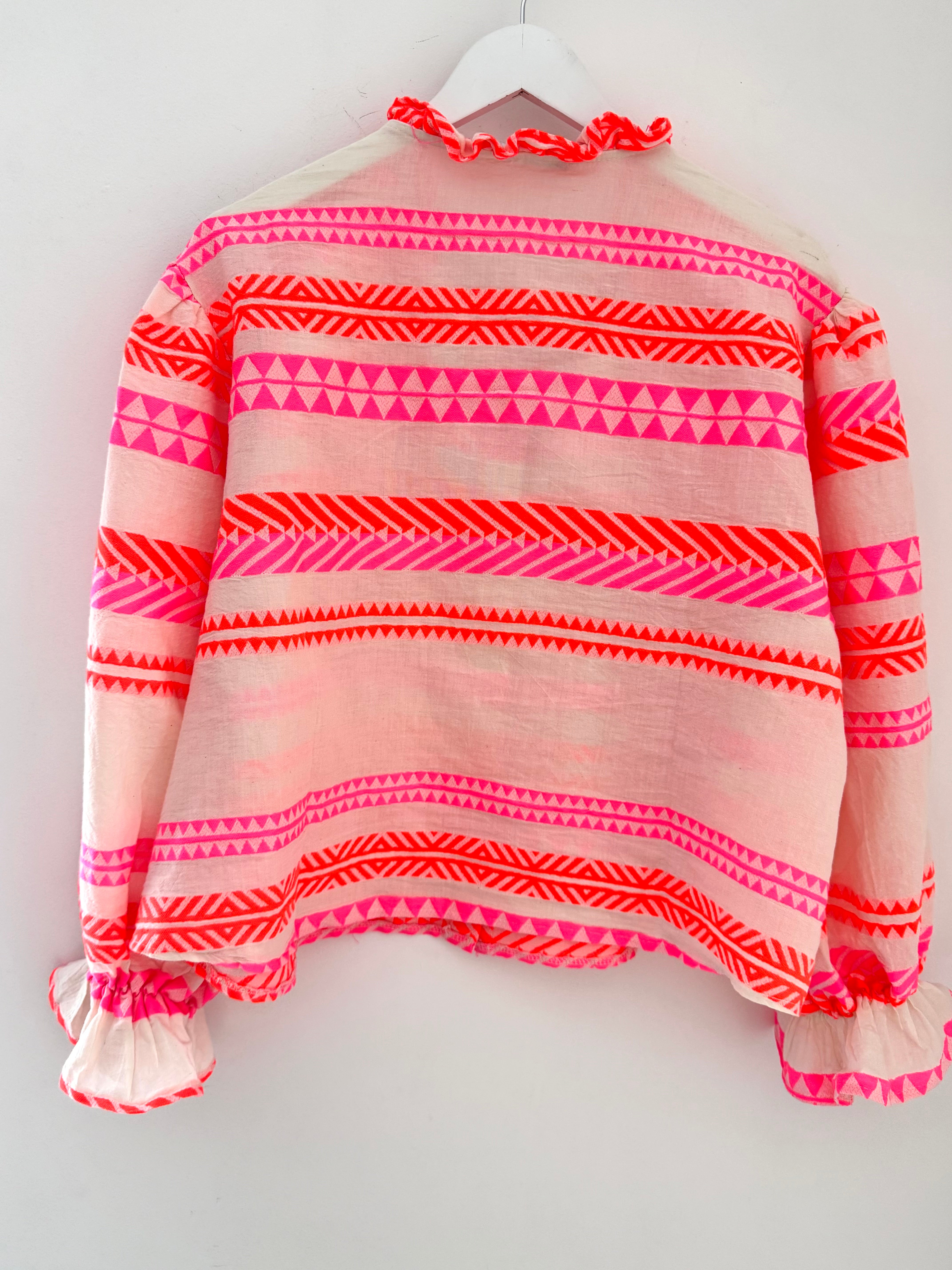Embroidered Shirt in Neon Pink & Orange
