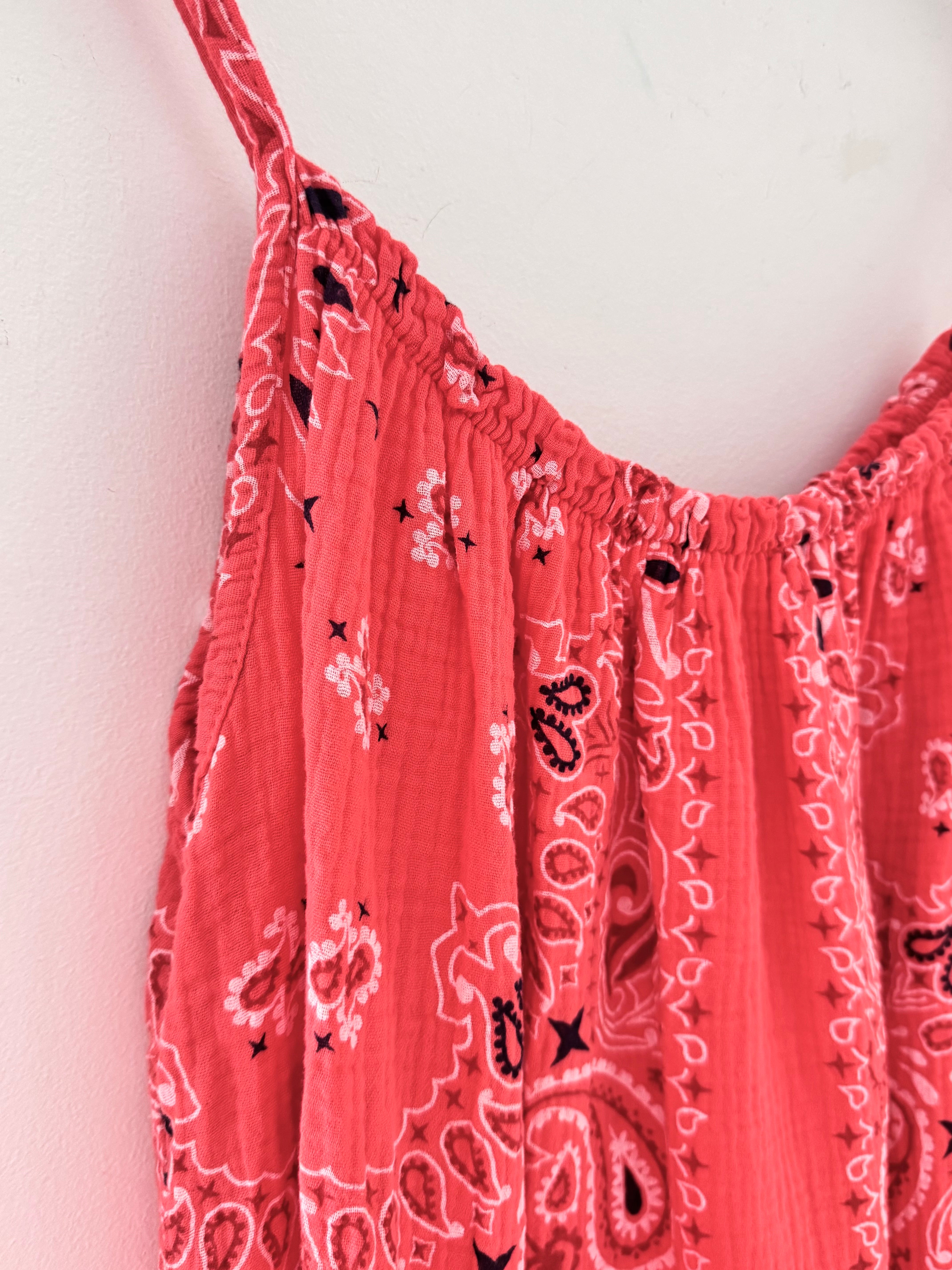 Paisley Cheesecloth Dress in Coral
