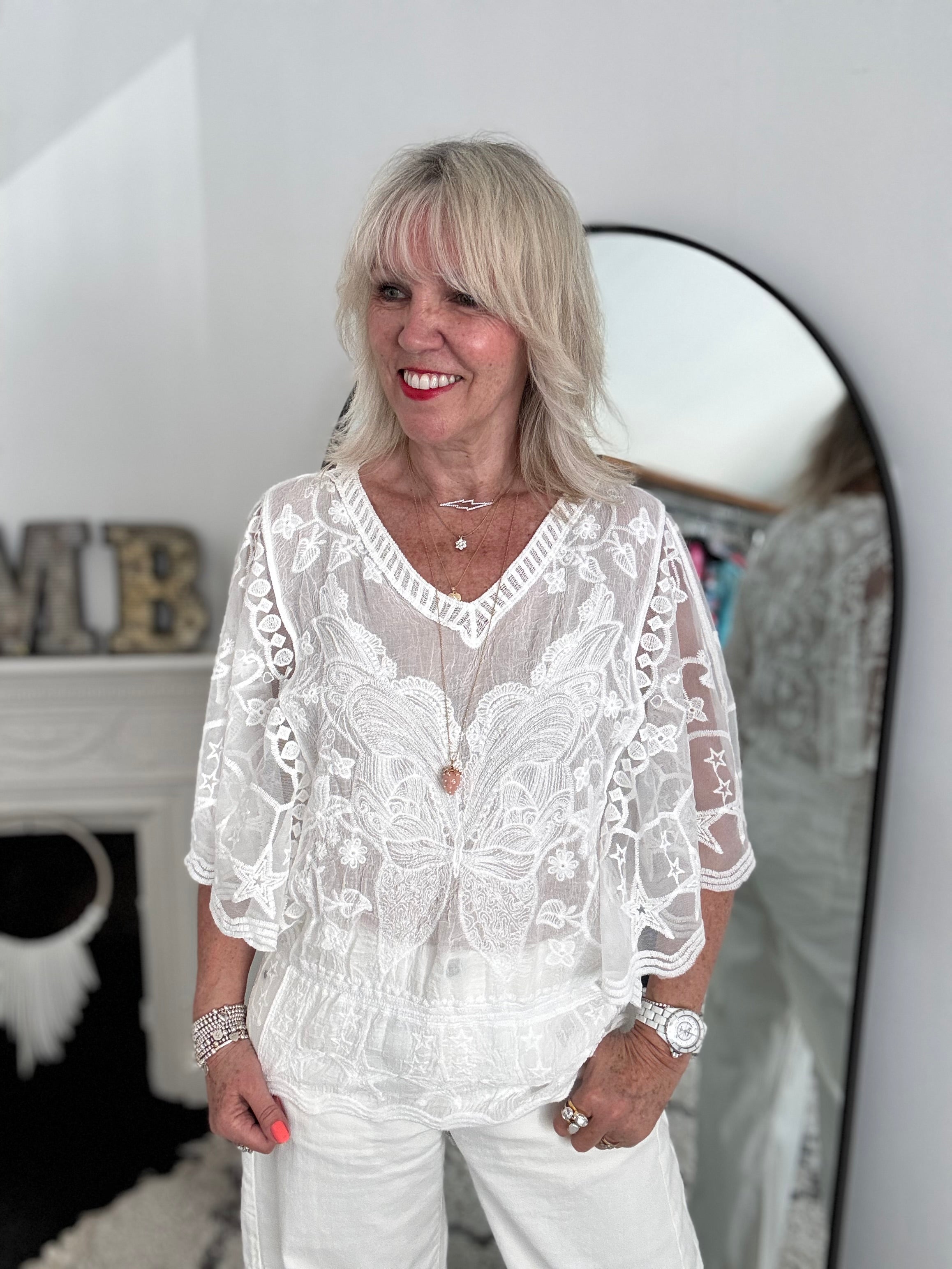Lace Butterfly & Star Top in White