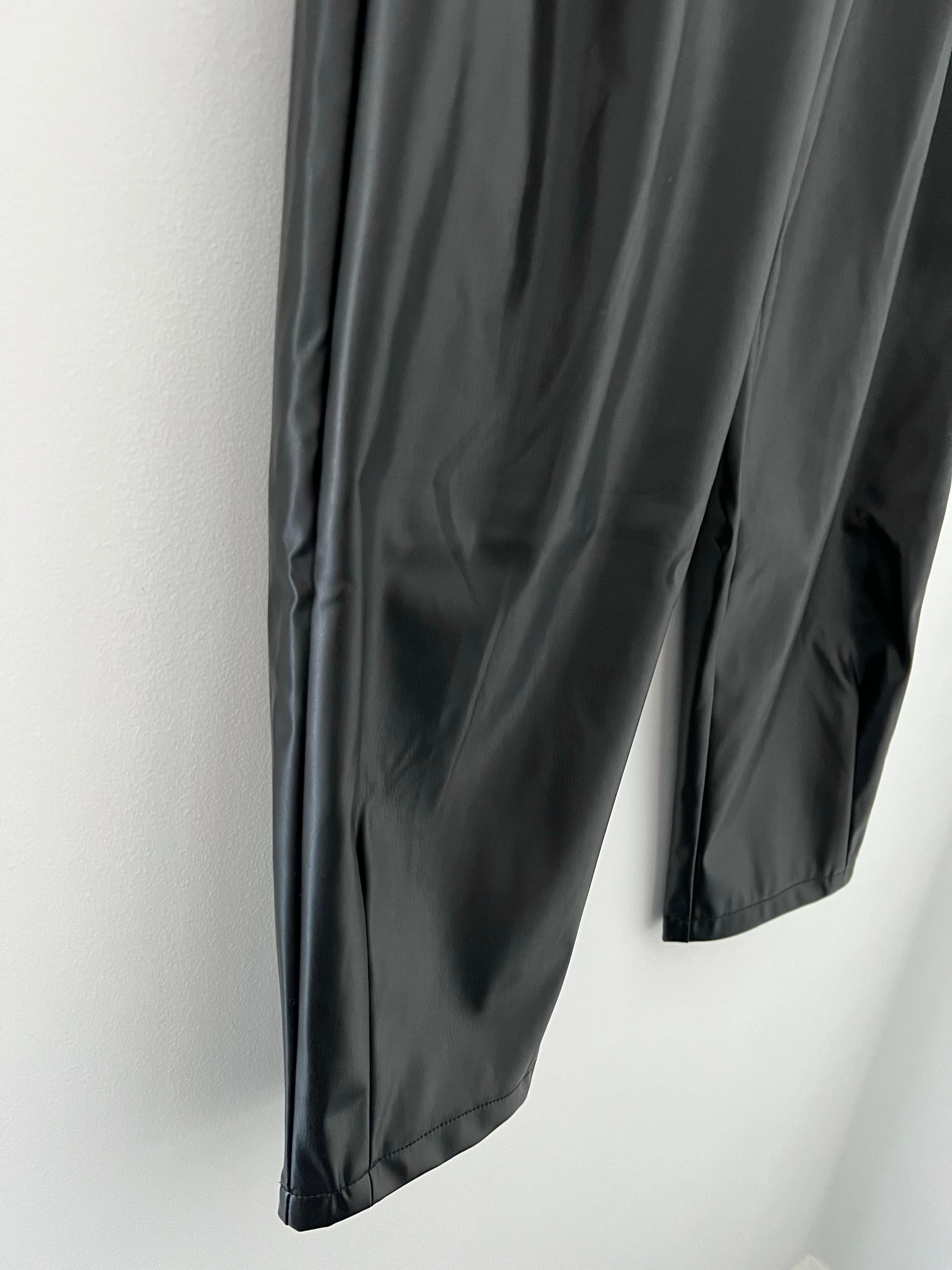 Vegan Leather Boyfriend Trousers in Black