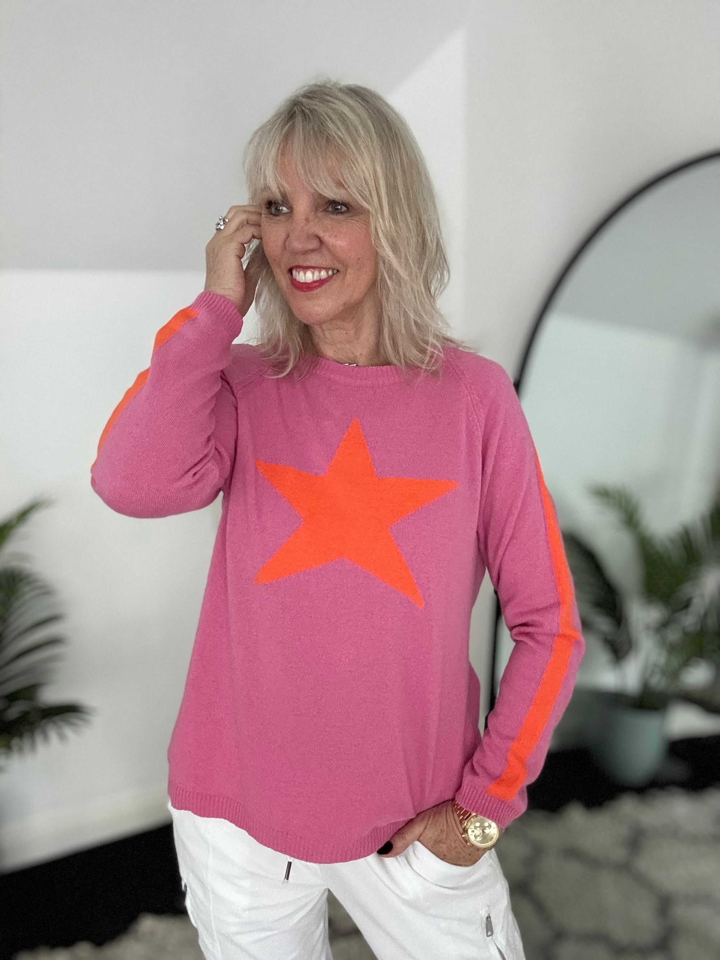 Star Cashmere Jumper in Pink & Orange