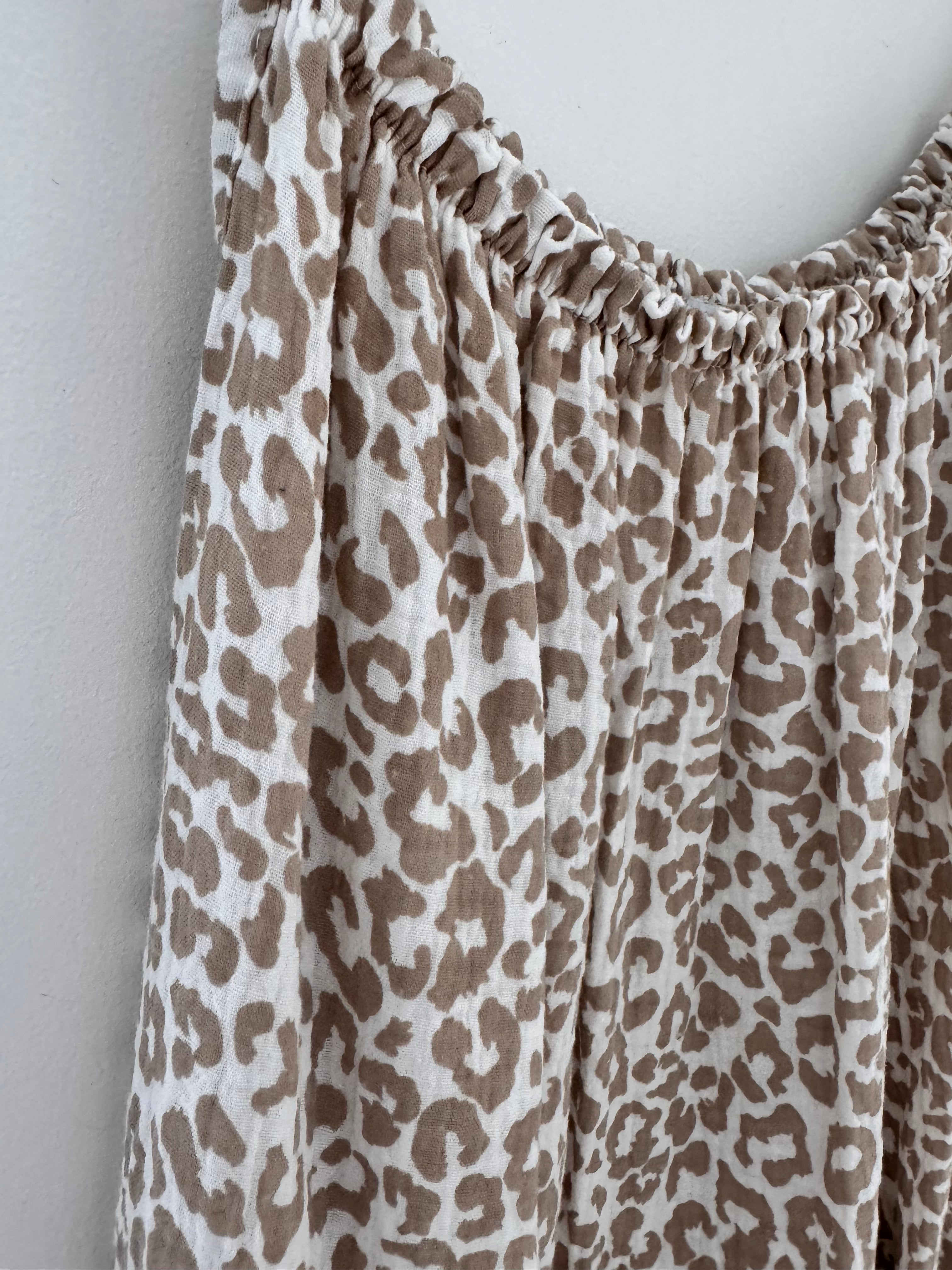 Leopard Cheesecloth Dress in Mocha & White