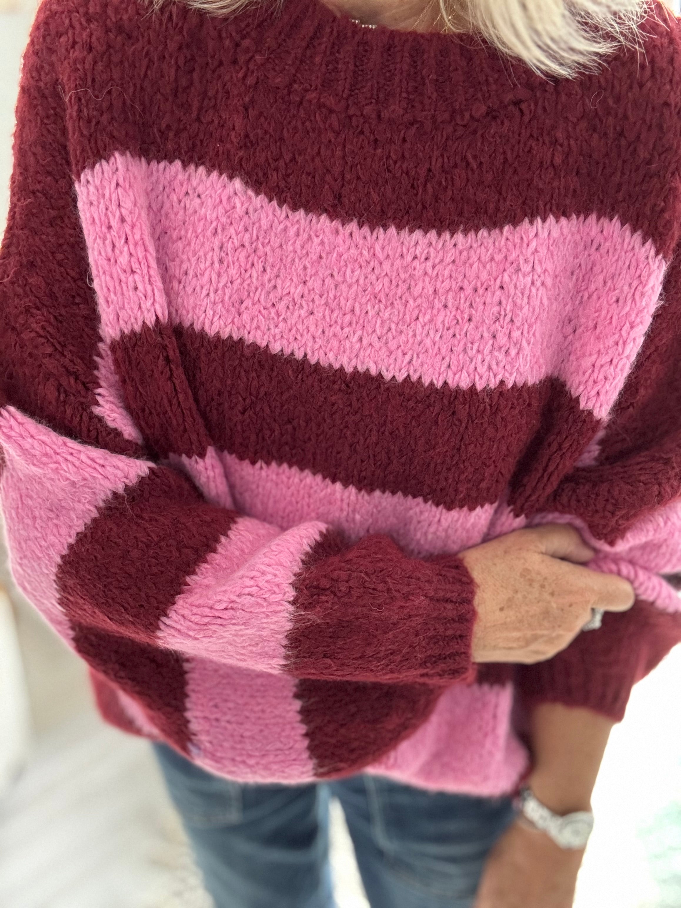 Stripe Jumper in Wine & Pink