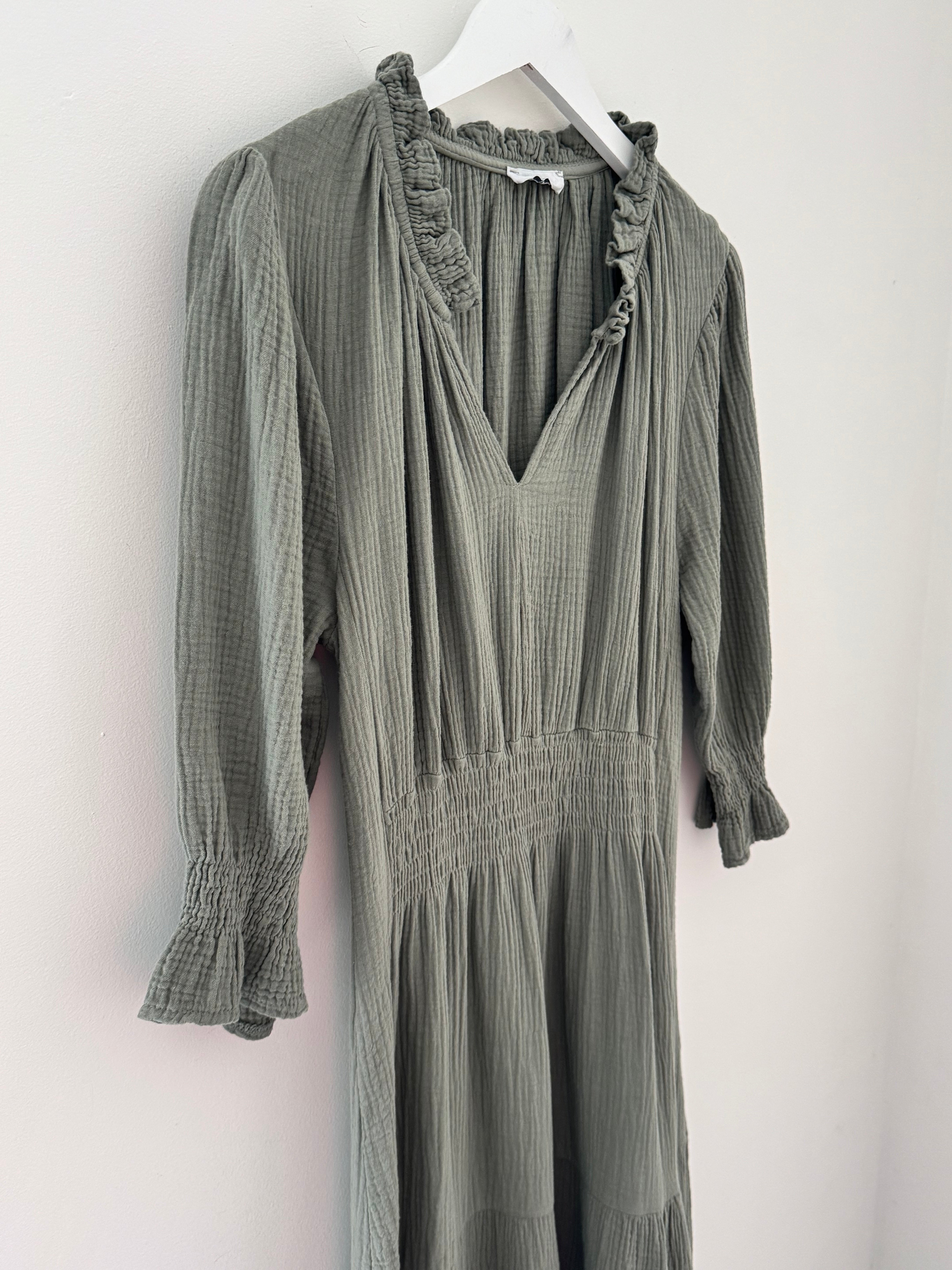 Cheesecloth Midi Dress in Khaki
