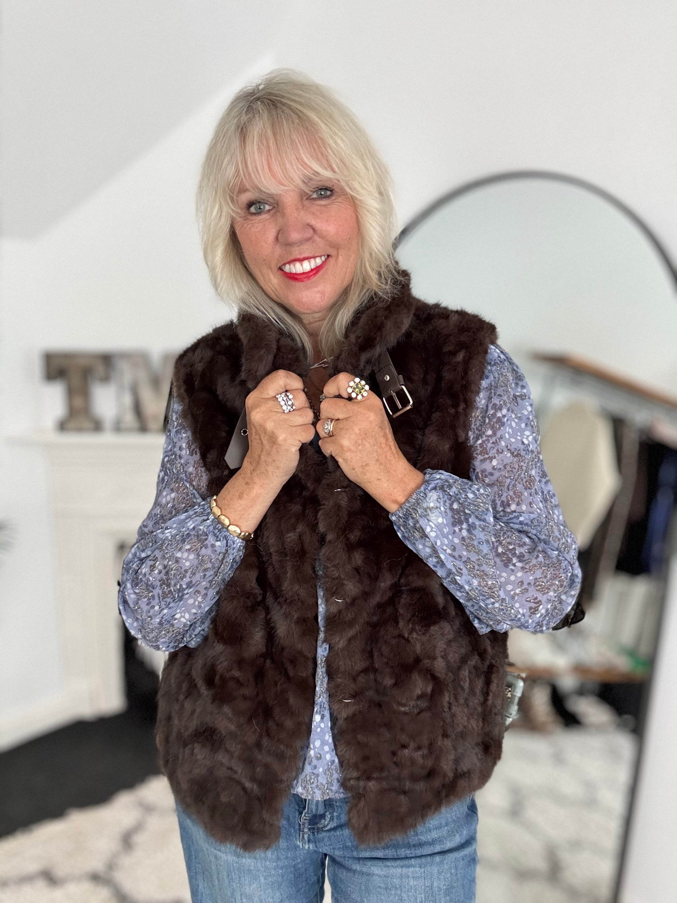 Designer Faux Fur Gilet in Chocolate