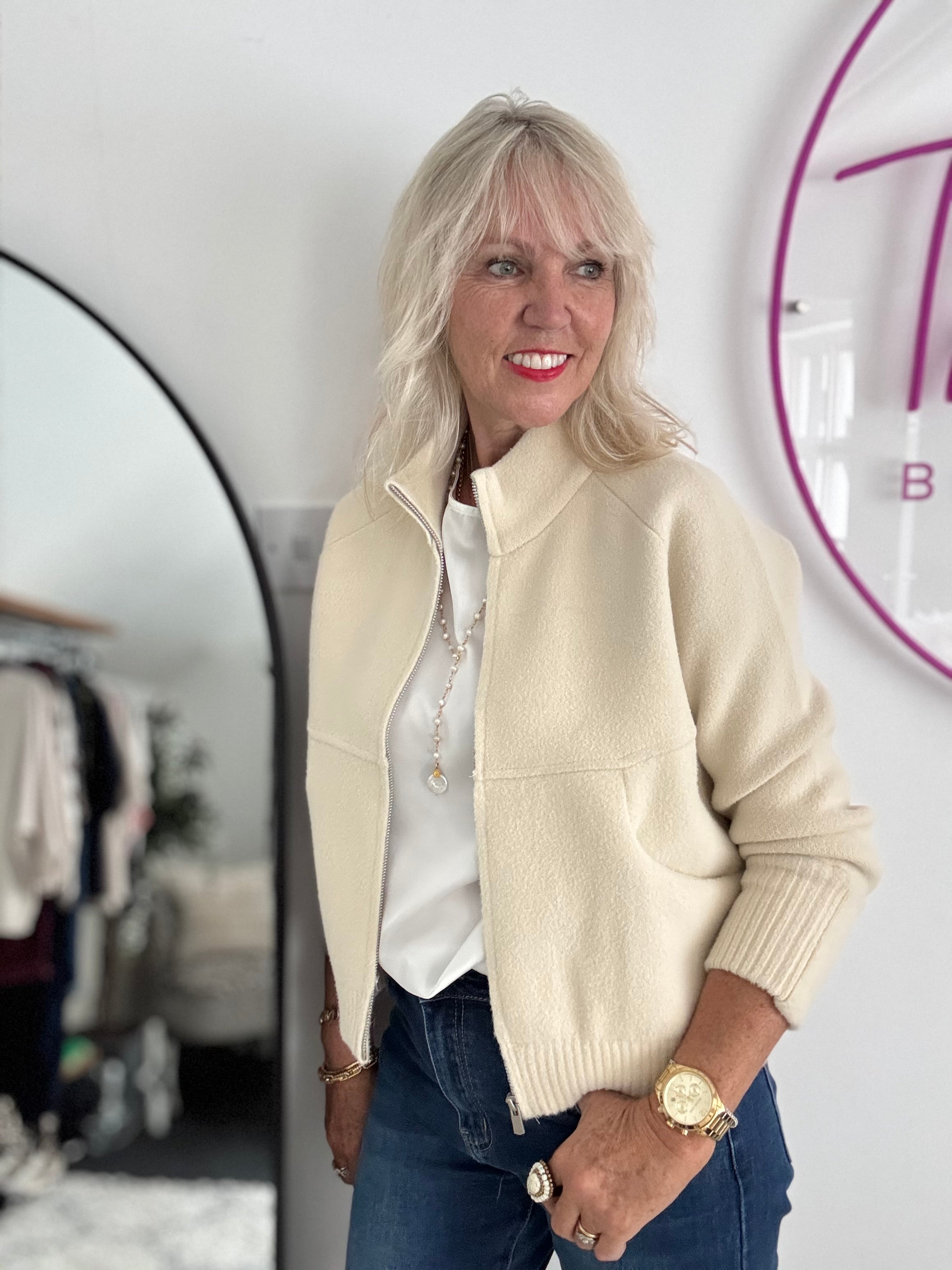 Knitted Cardi Jacket in Ecru