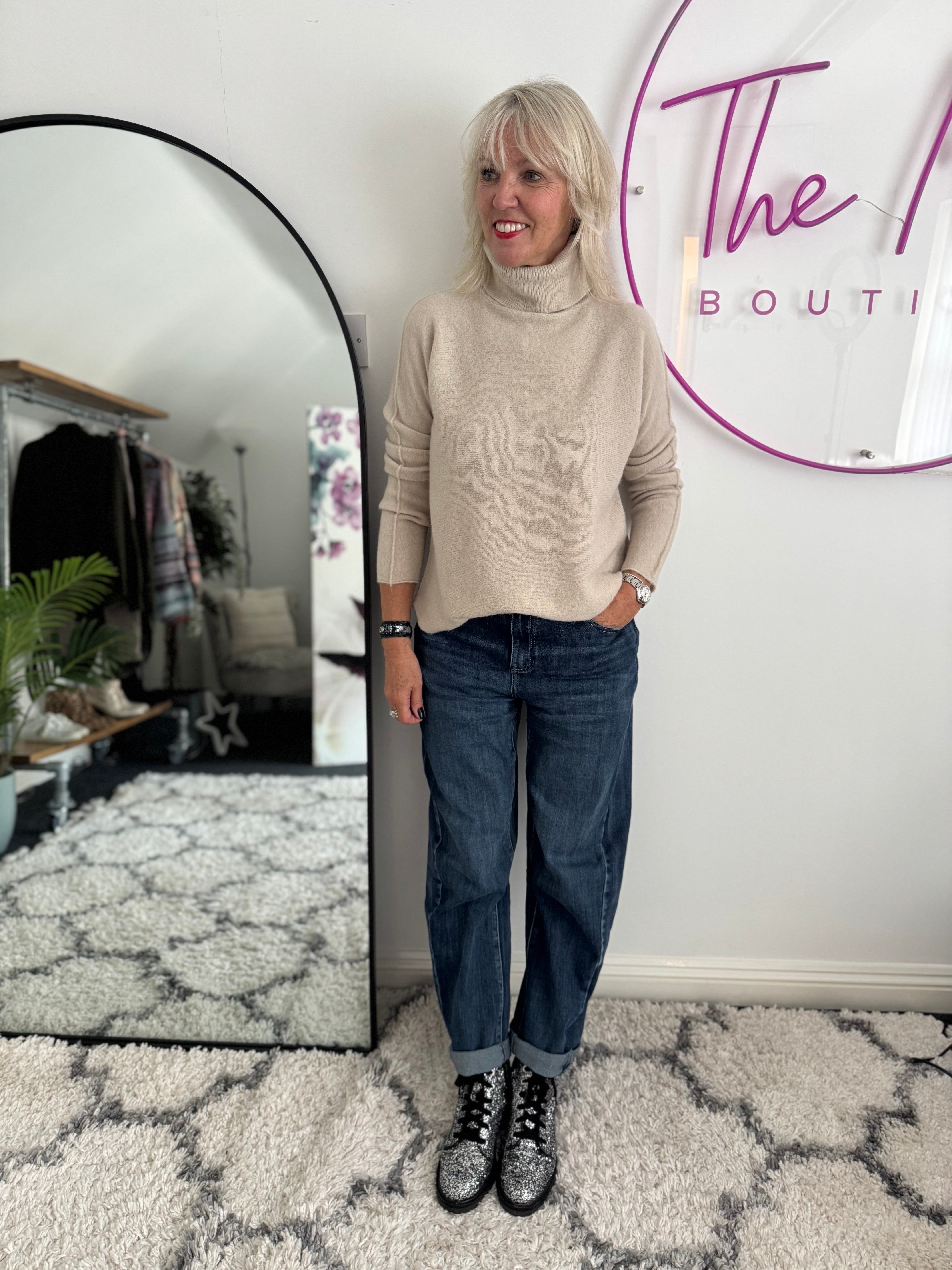 Simple Roll Neck Jumper in Latte