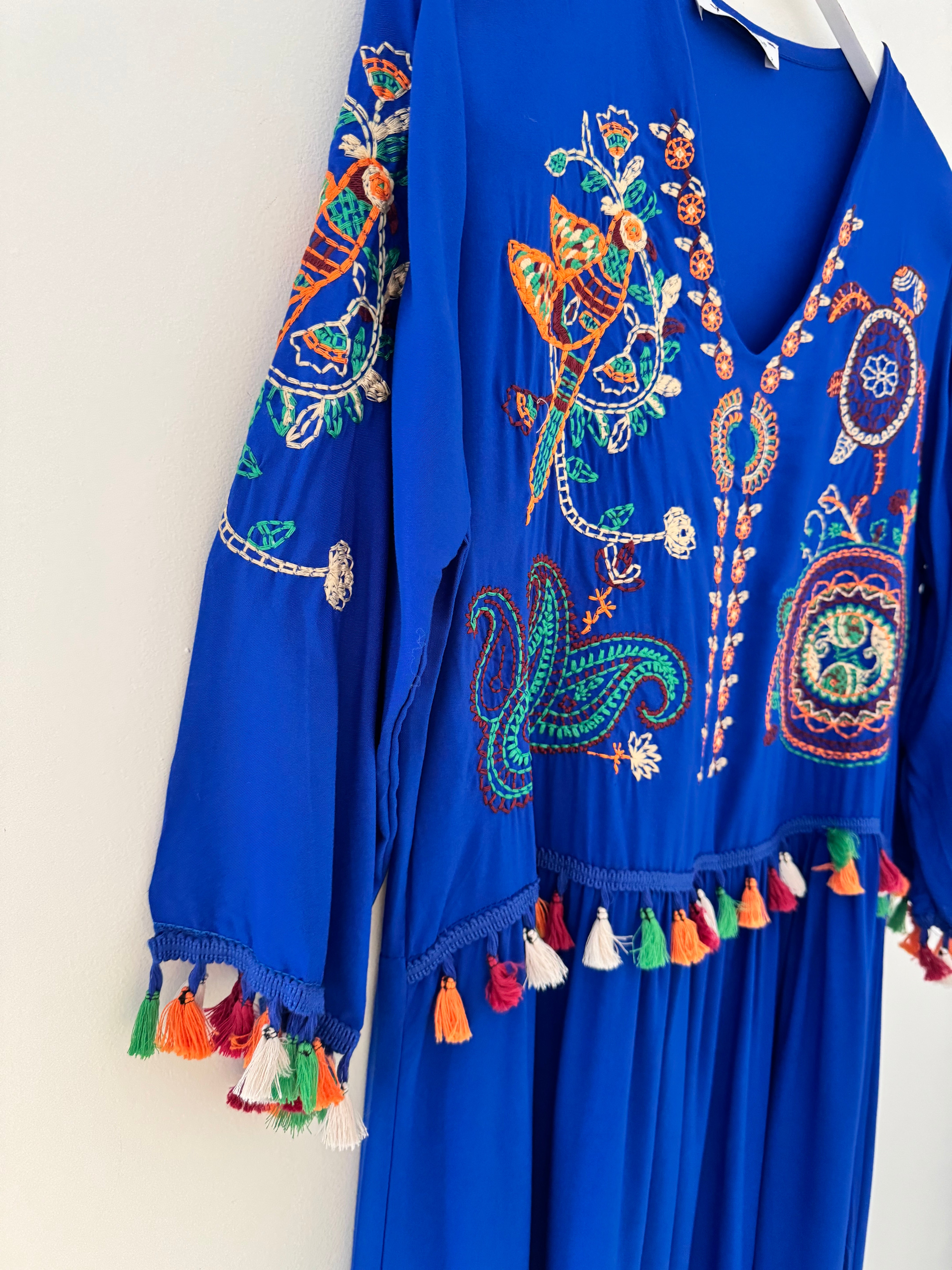 Embroidered Midi Dress in Blue