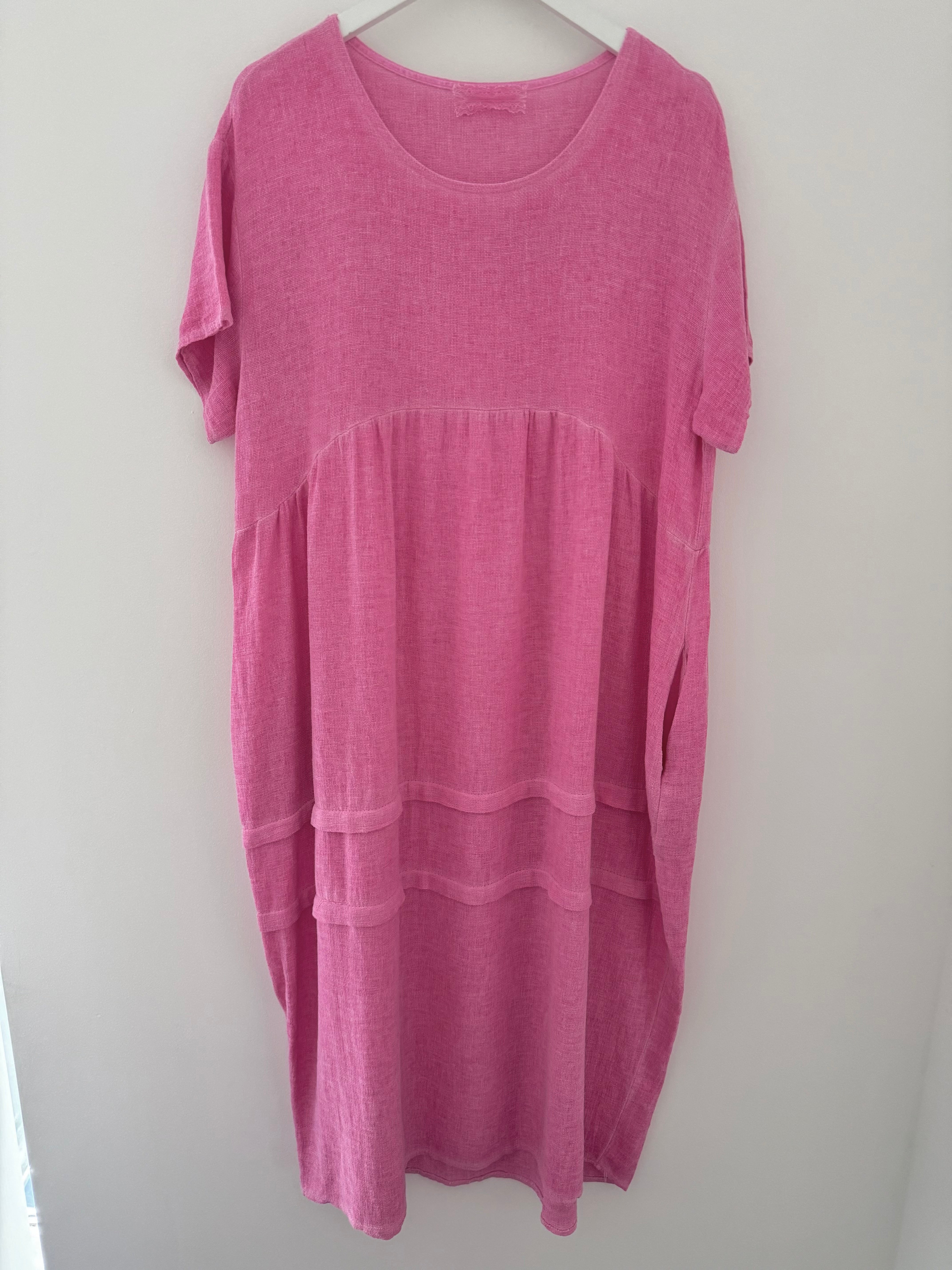 Cotton & Linen Cocoon Dress in Fuchsia