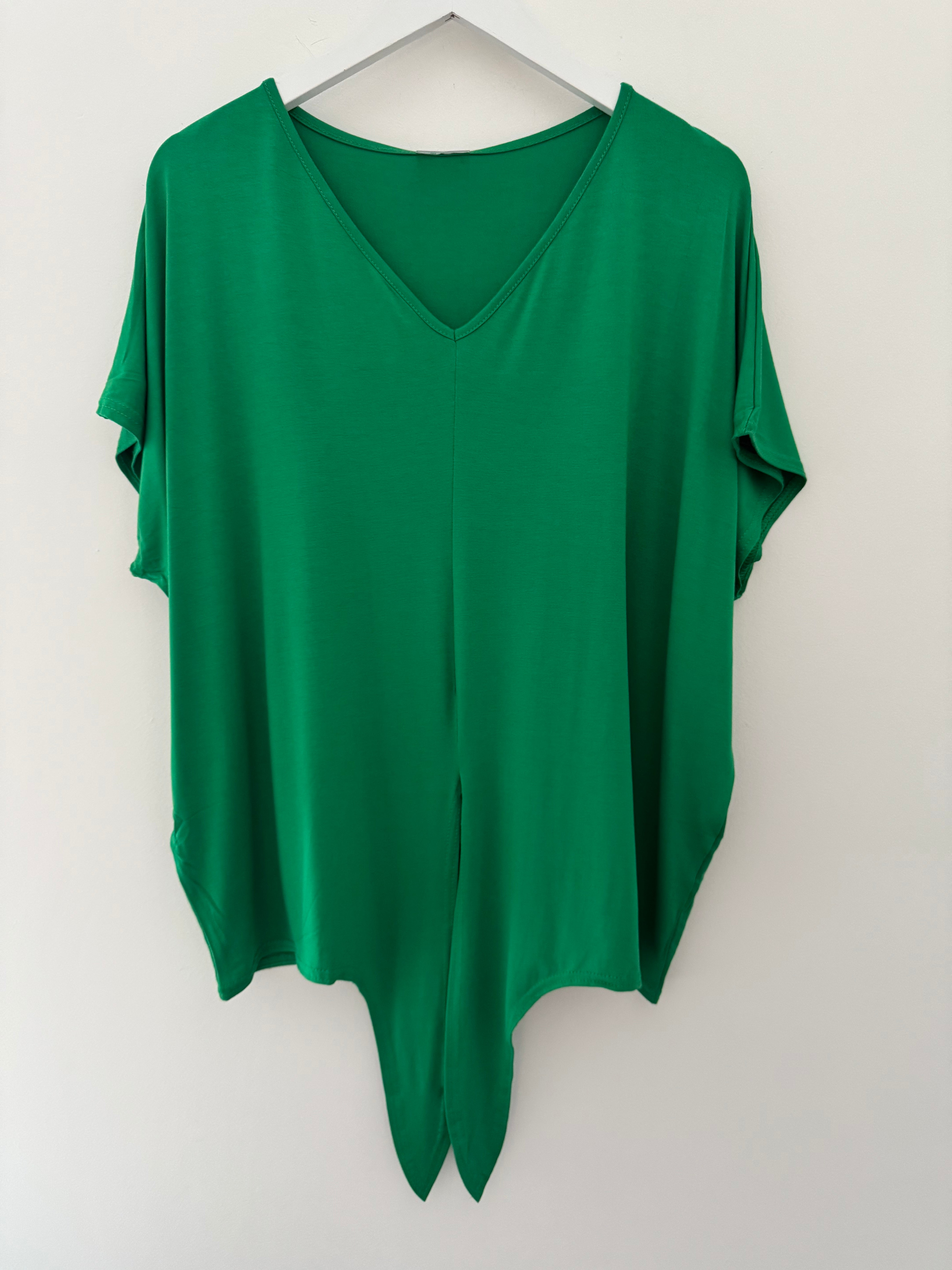 Tie Front Cotton Jersey Top in Green