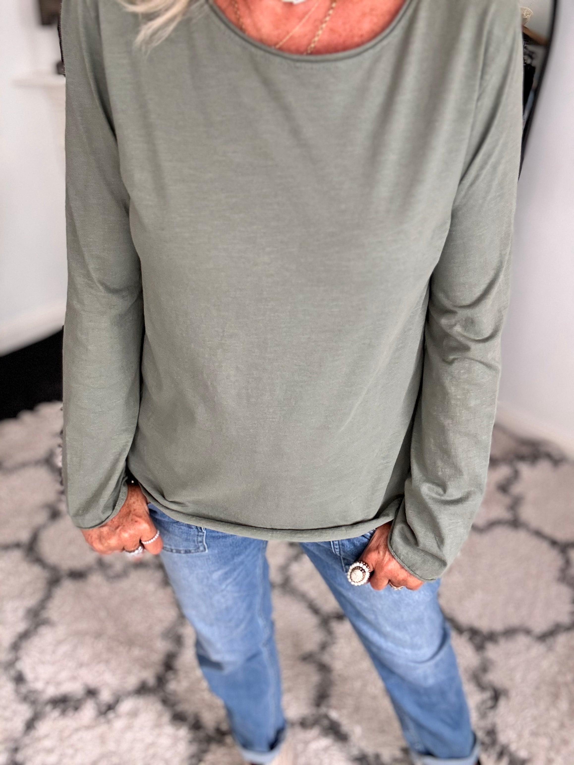 Long Sleeve Top with Flare Sleeves in Khaki