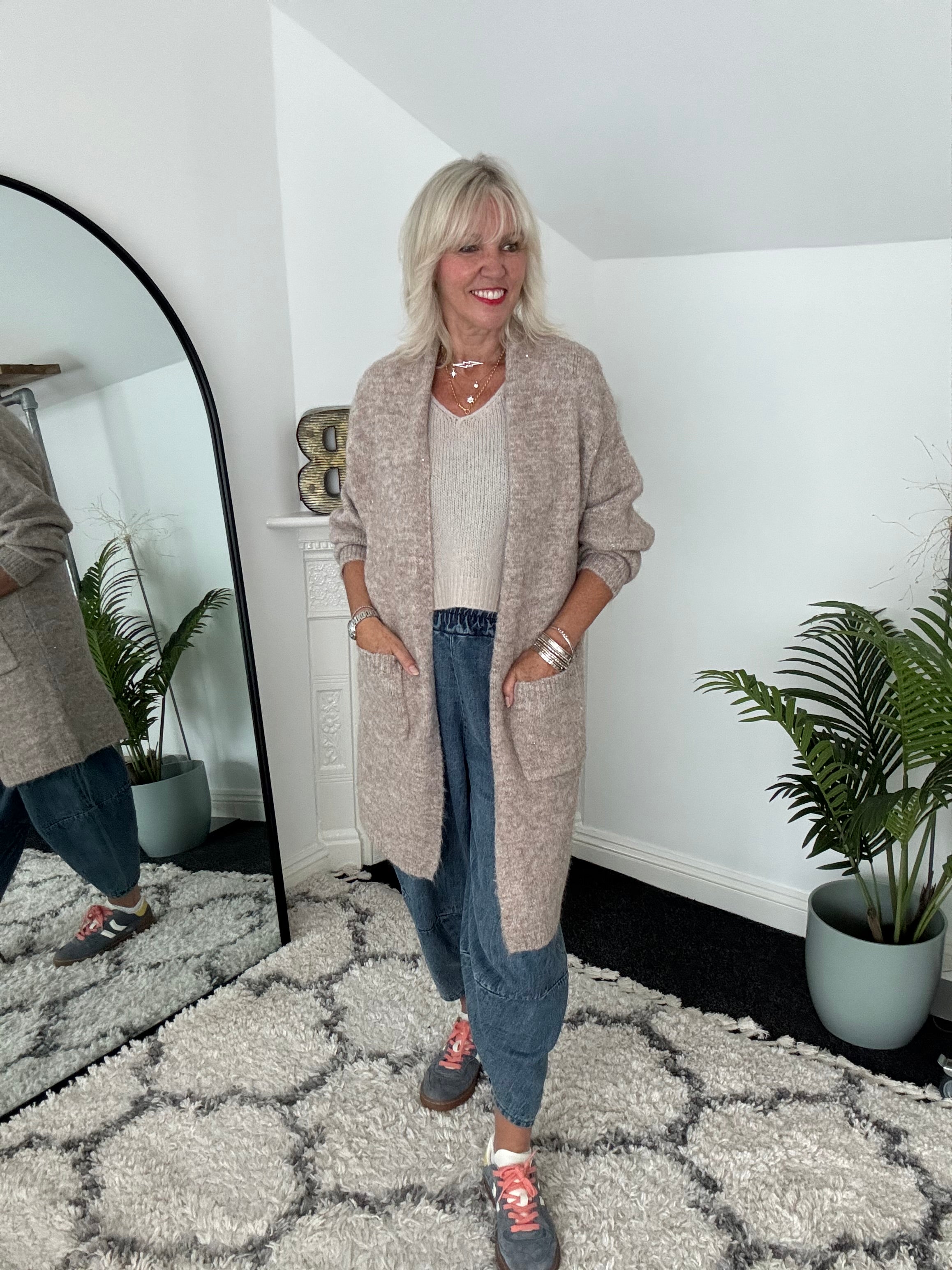 Long Pocket Cardi in Stone