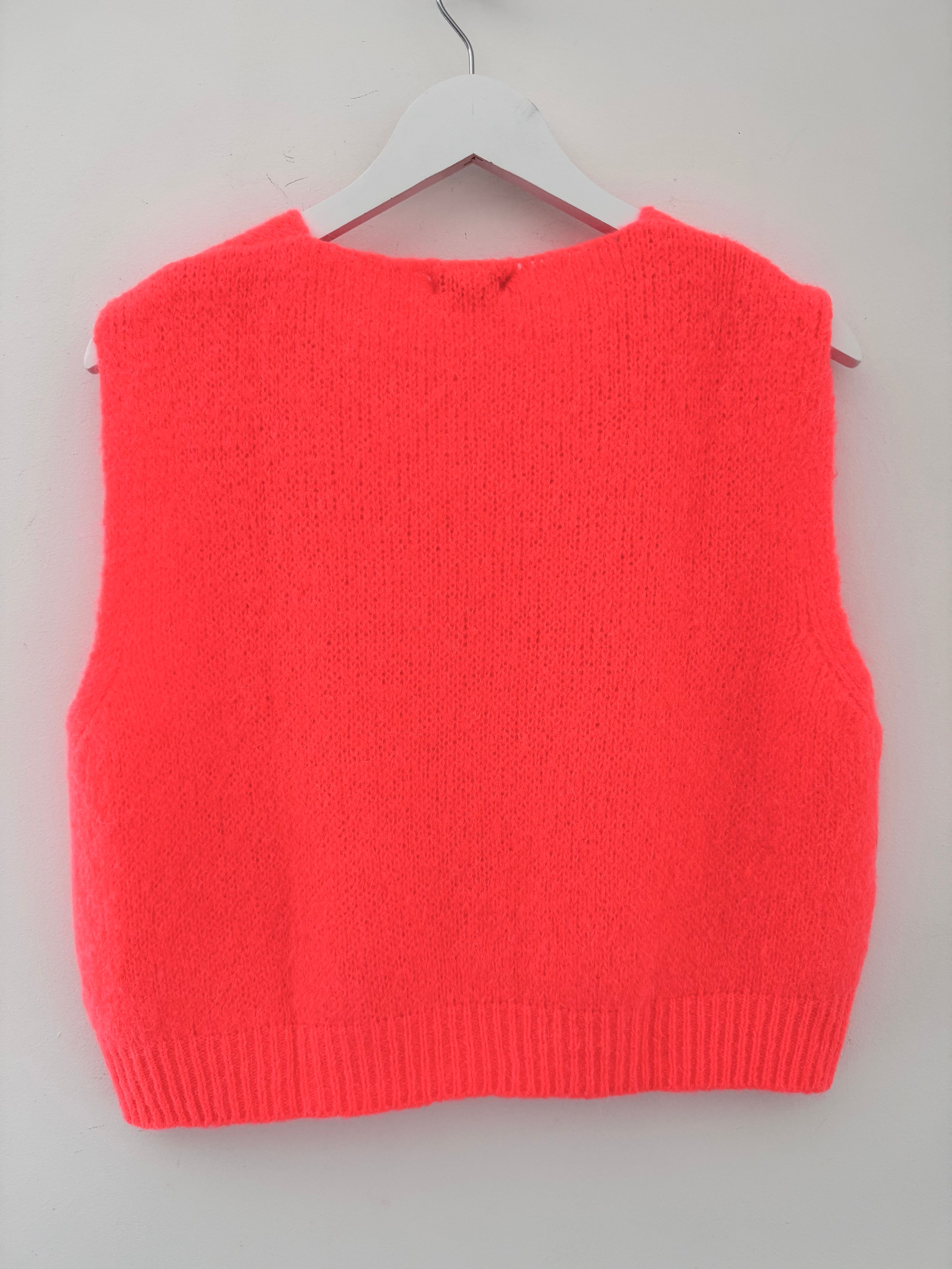 Kid Mohair Tank in Neon Coral