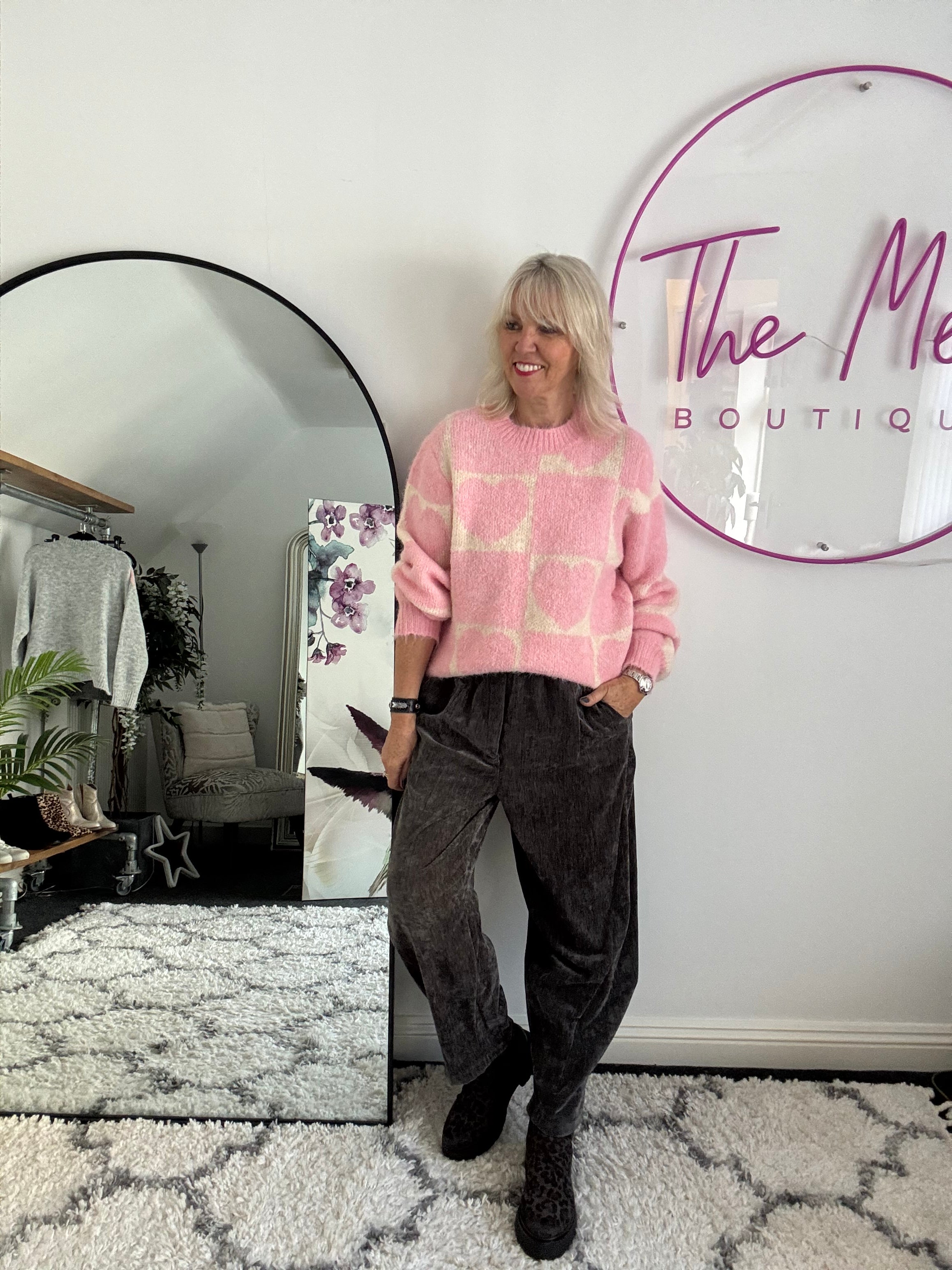 Heart & Squares Sweater in Pink & Ecru