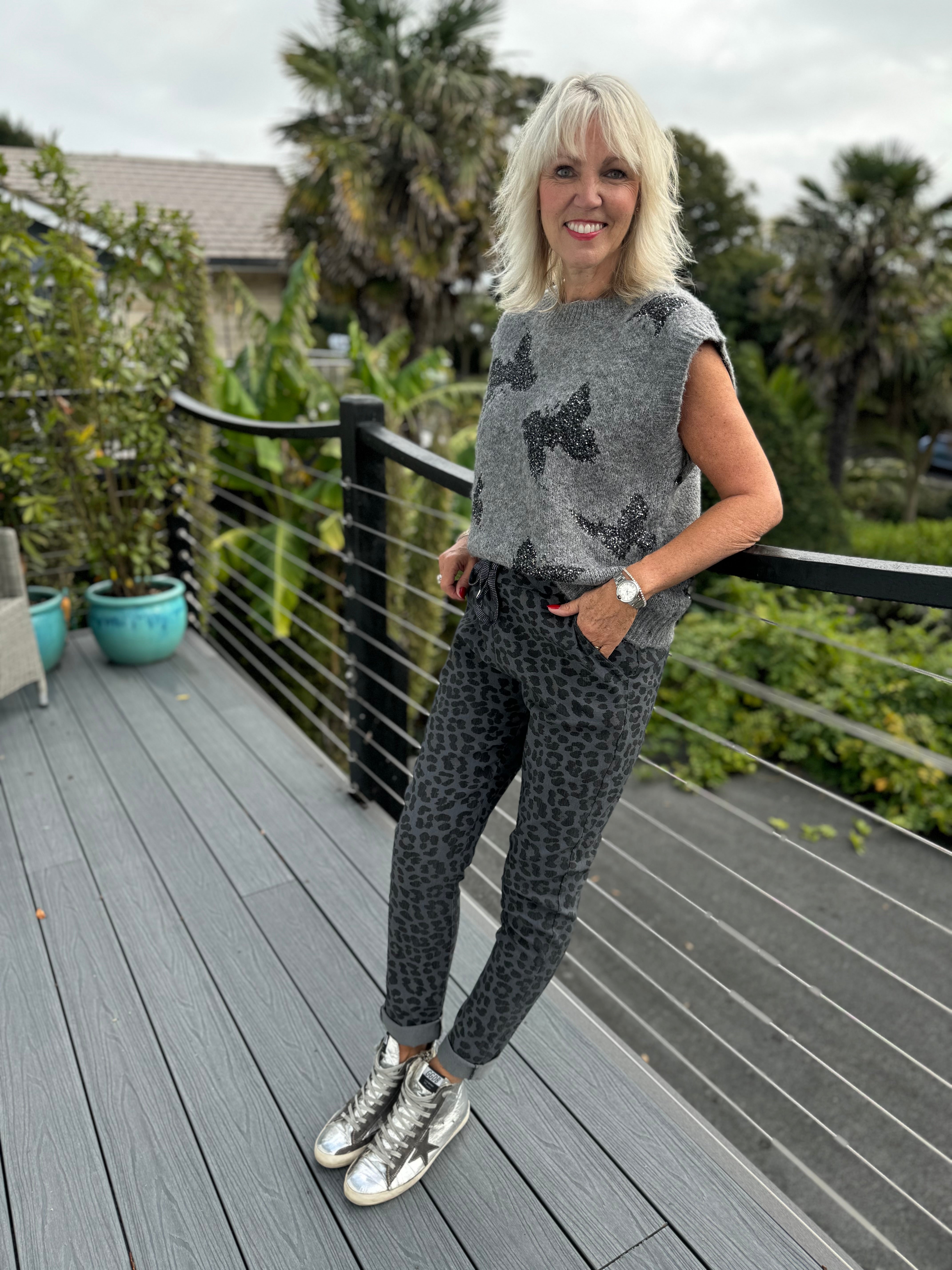 Luxe Tank with Sequin Butterflies in Charcoal