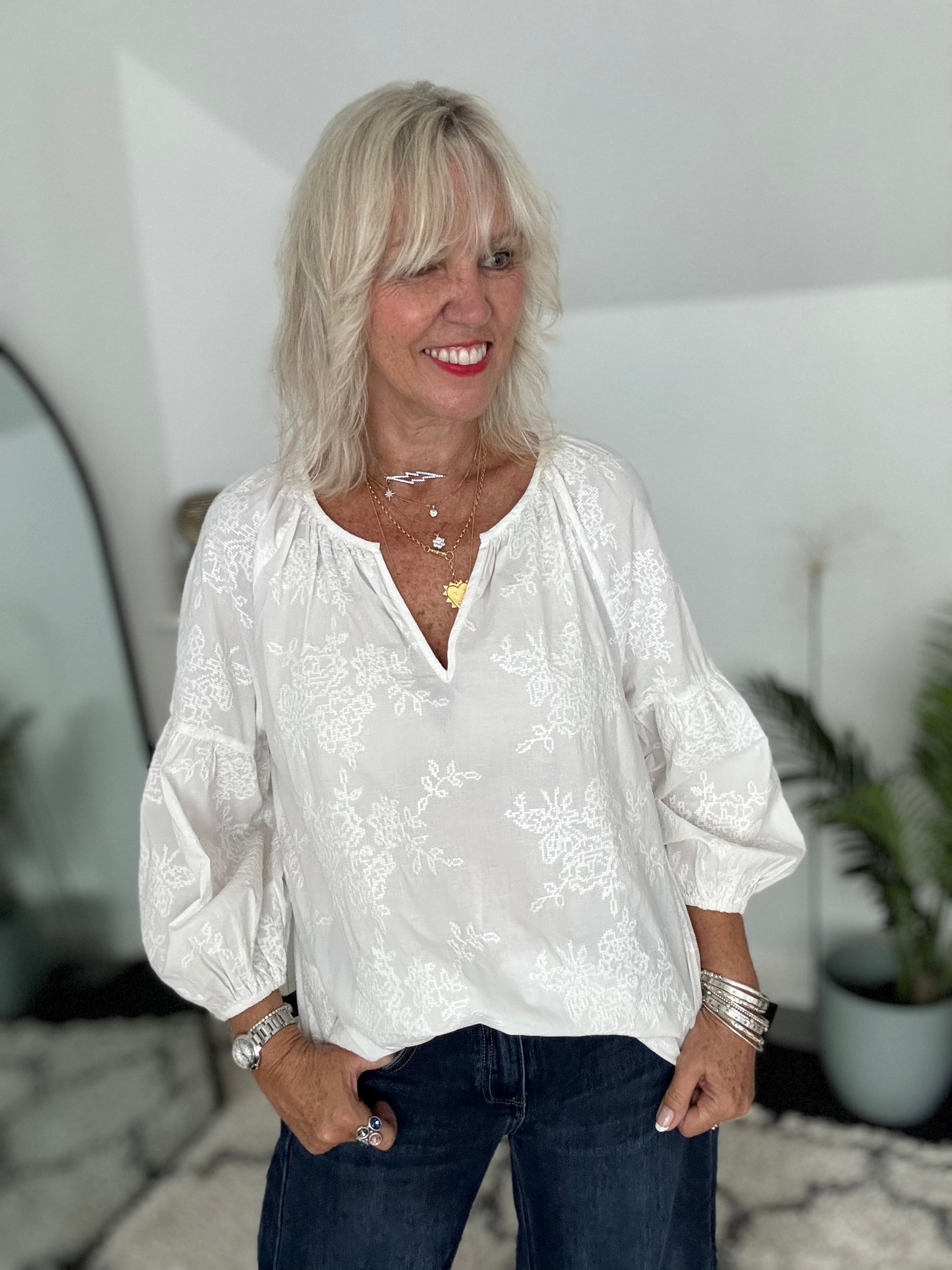 Luxe Embroidered Blouse in Ivory