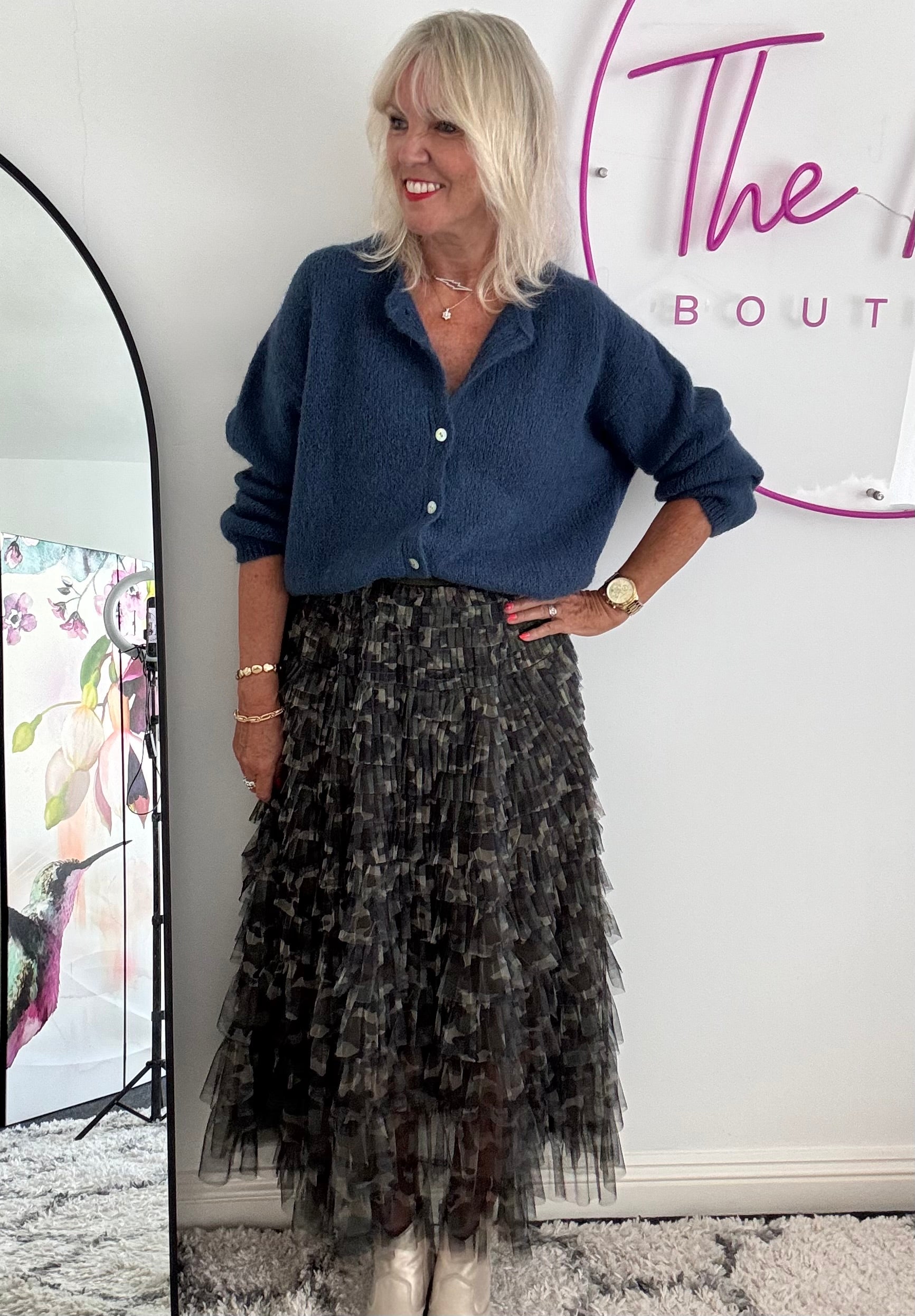 Mohair Buttoned Cardi in Denim Blue