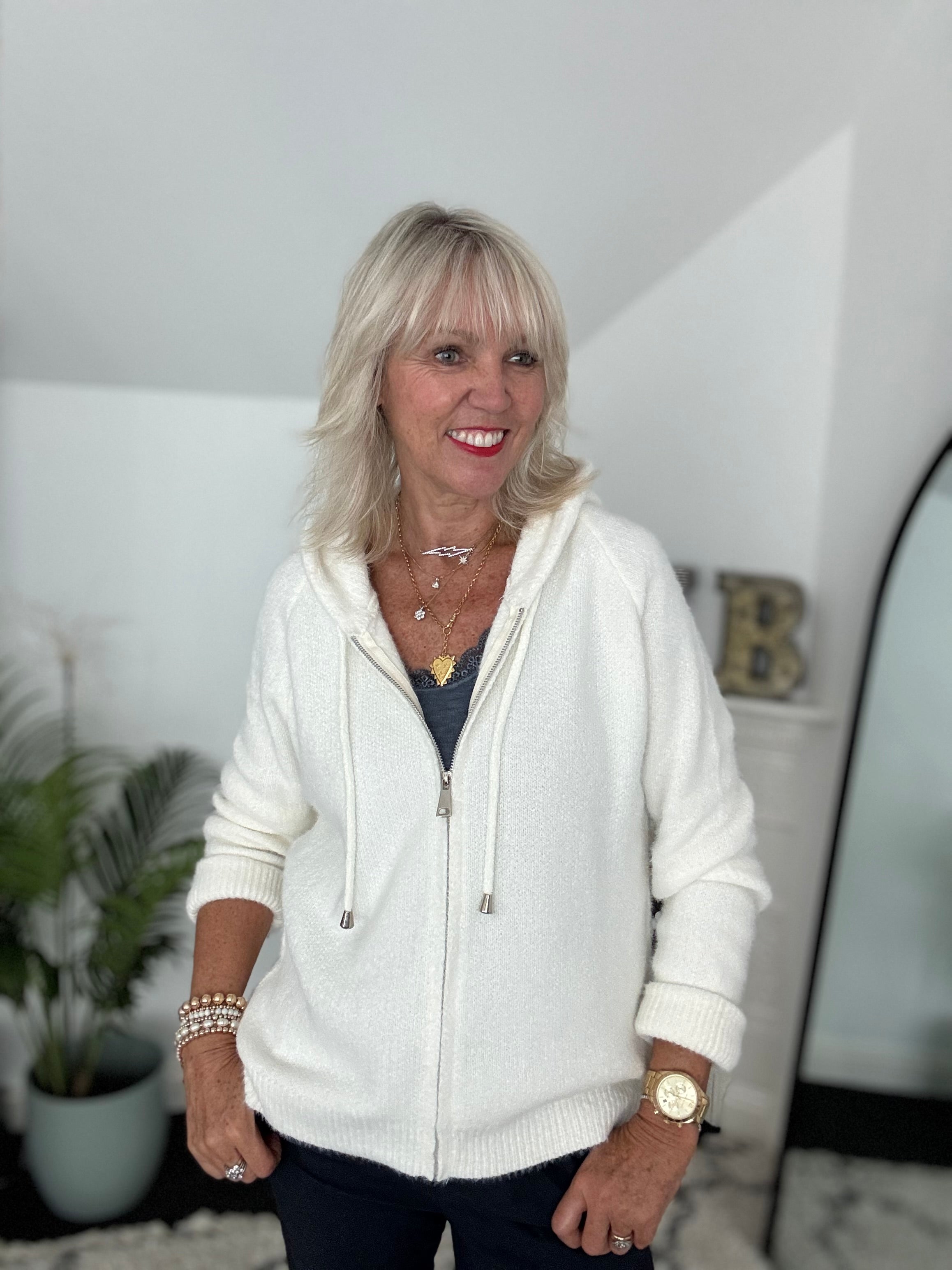 Soft Hooded Knit in Ivory