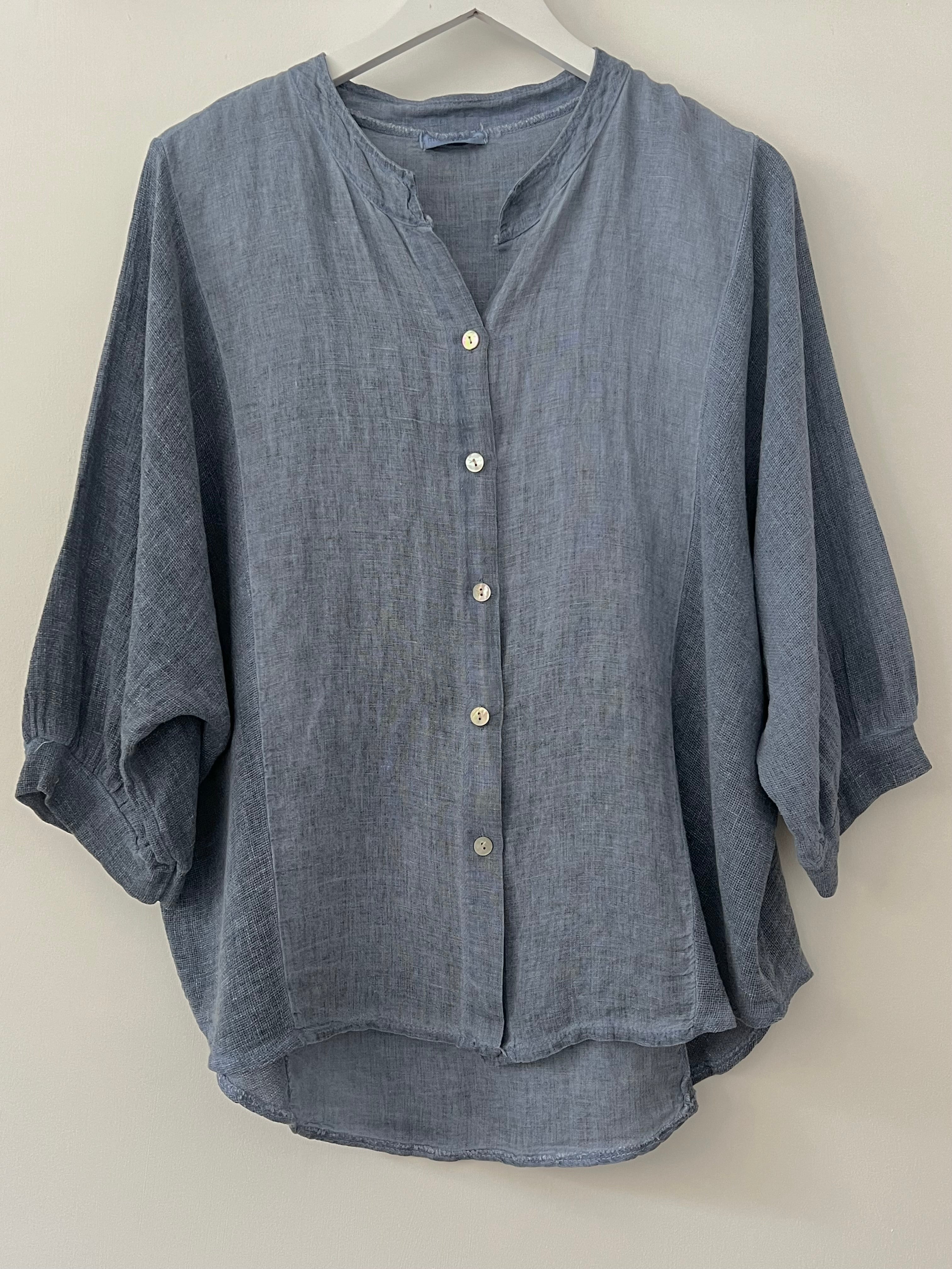 Linen & Cotton Shirt in Denim Blue