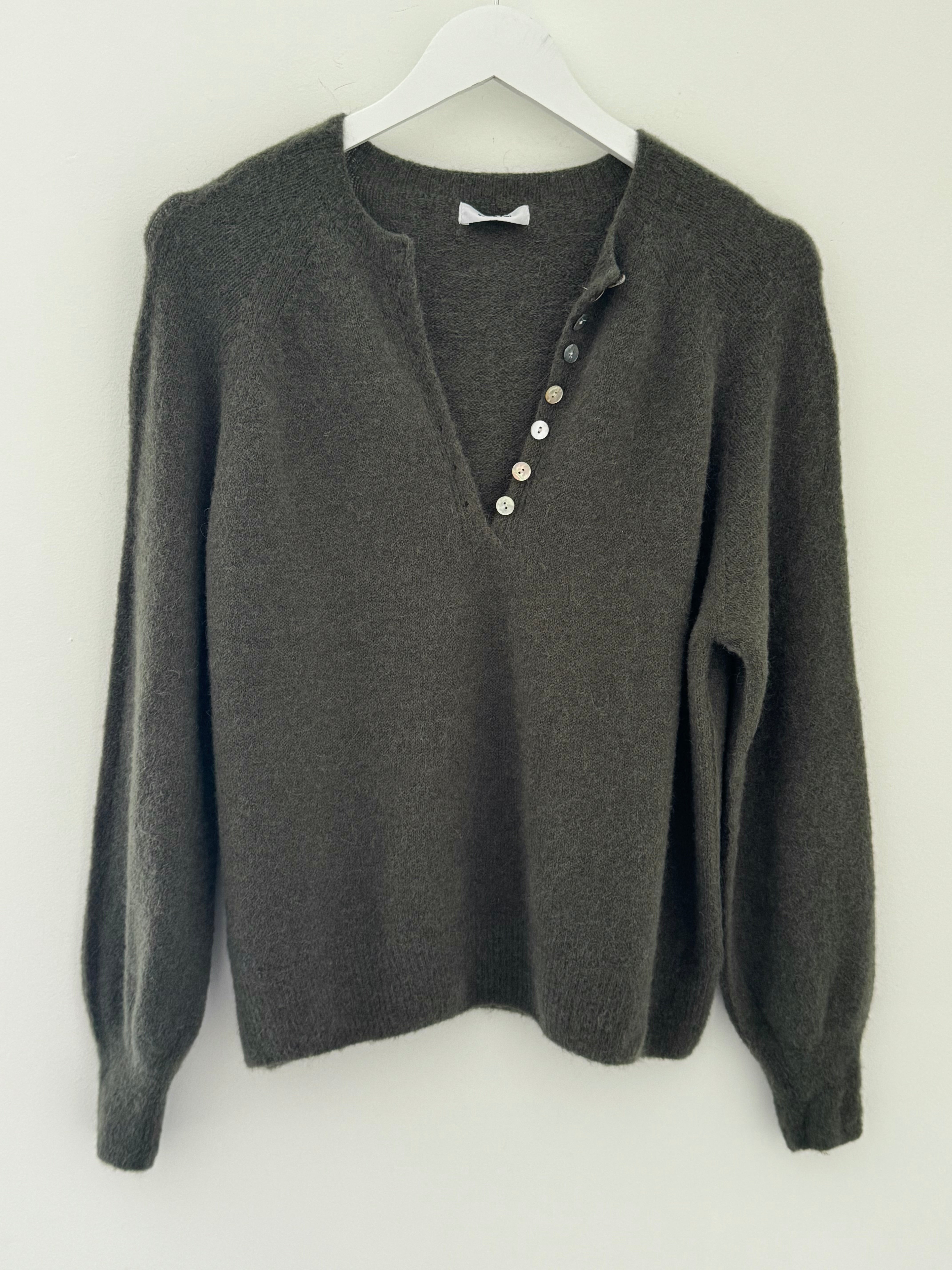 Softie Jumper with Button Neck in Deep Khaki