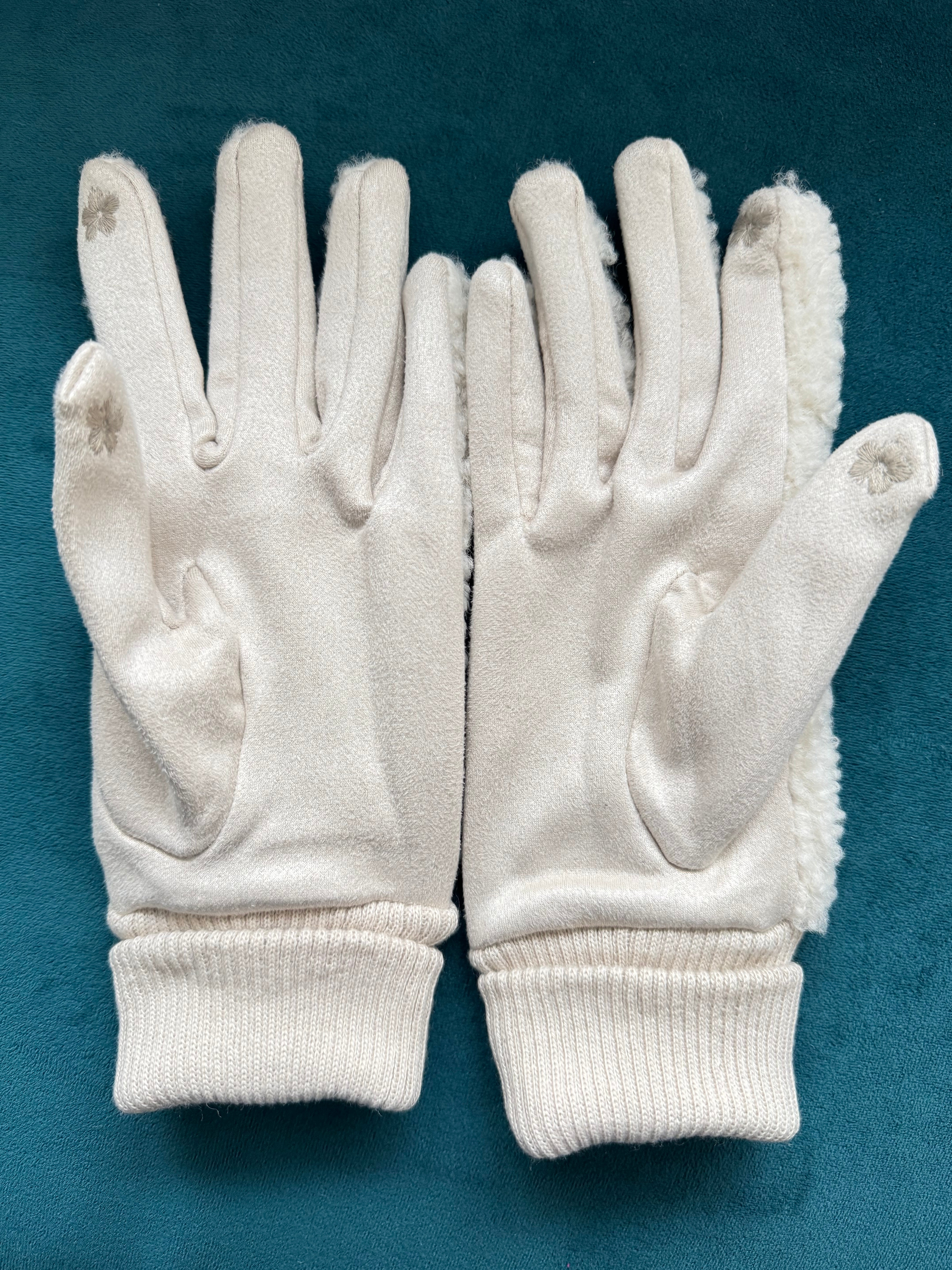 Borg & Fleece Gloves in Winter White