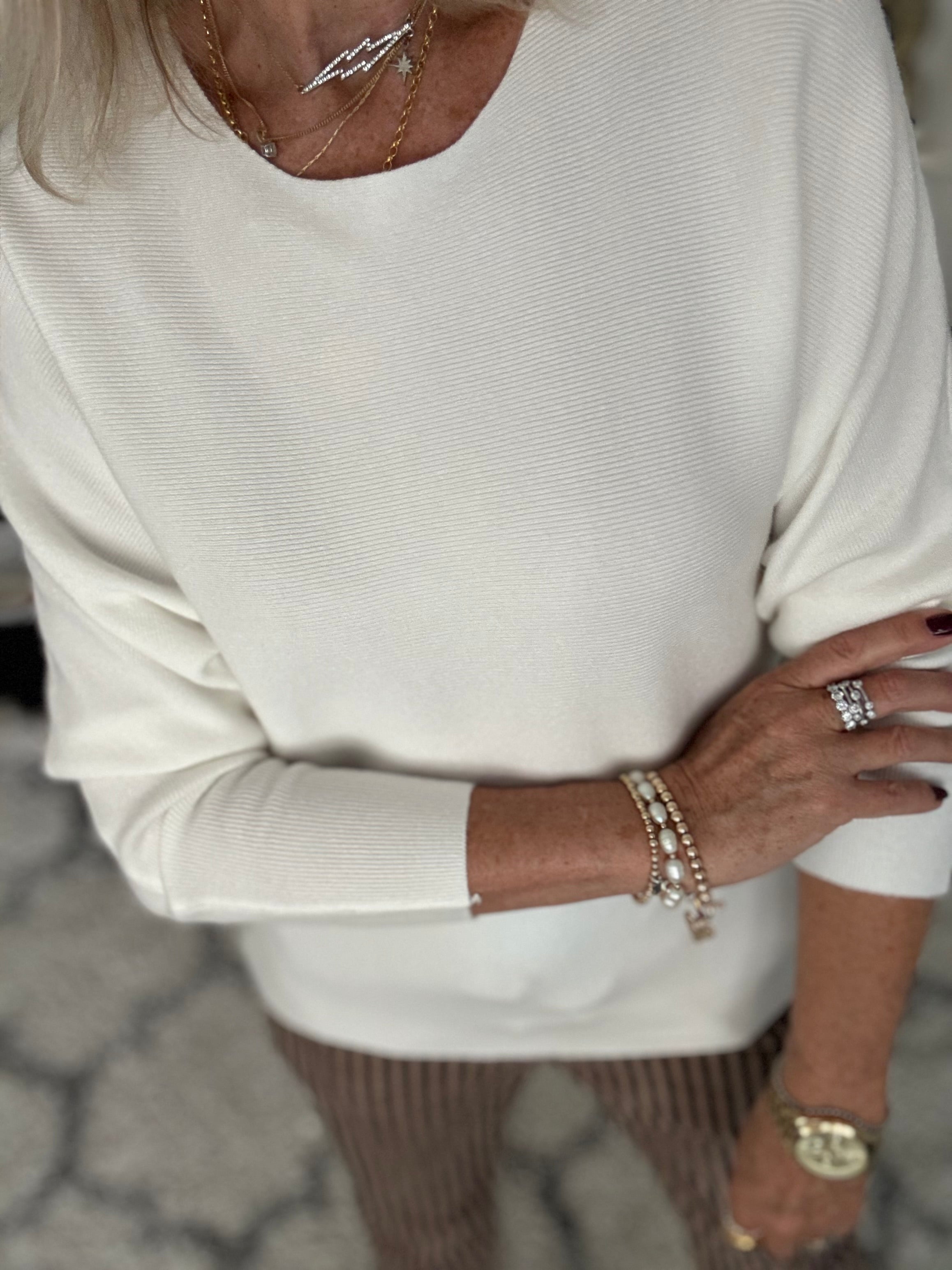 Simple Ribbed Jumper in Winter White