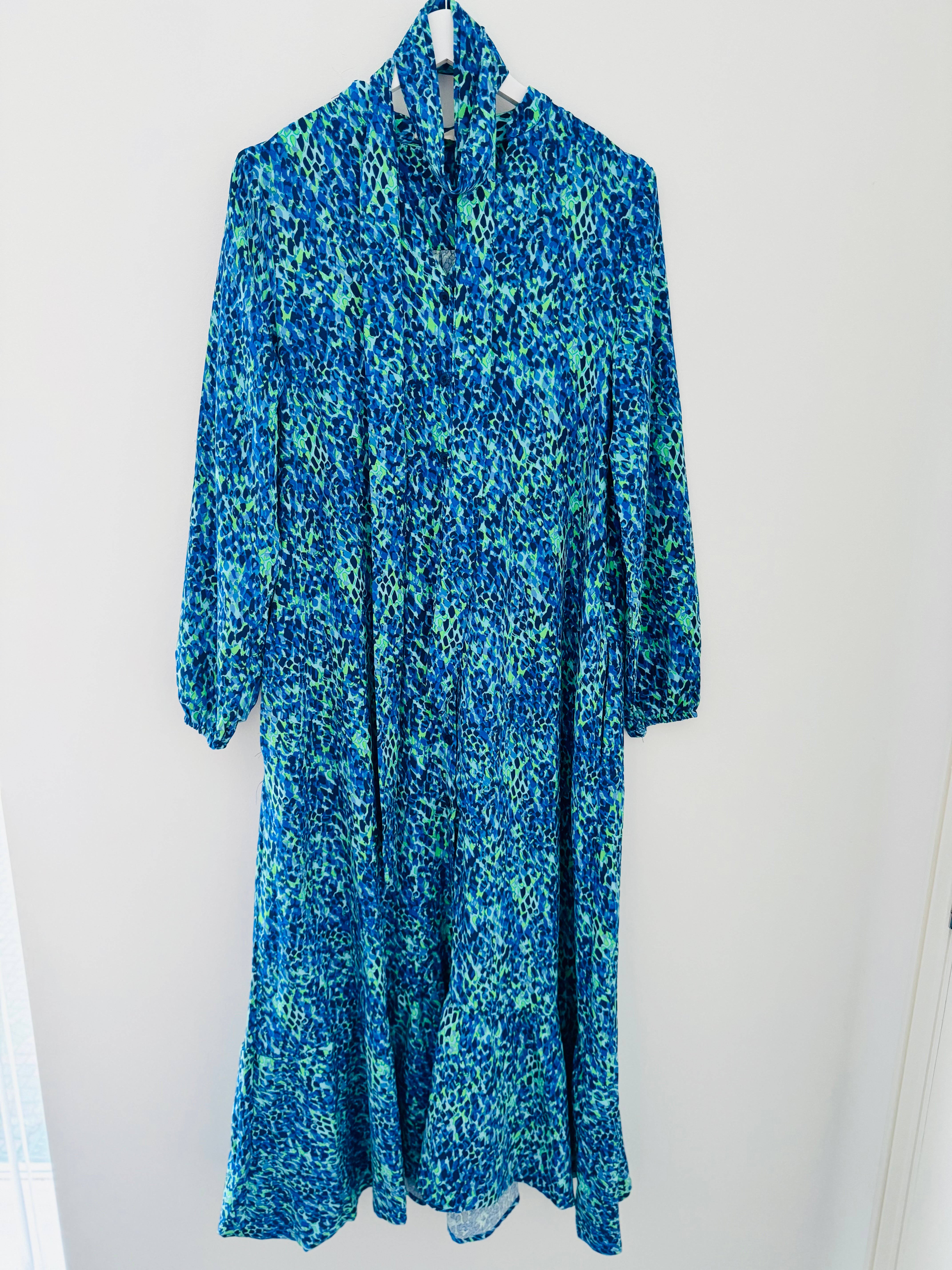 Premium Printed Dress in Blue & Green