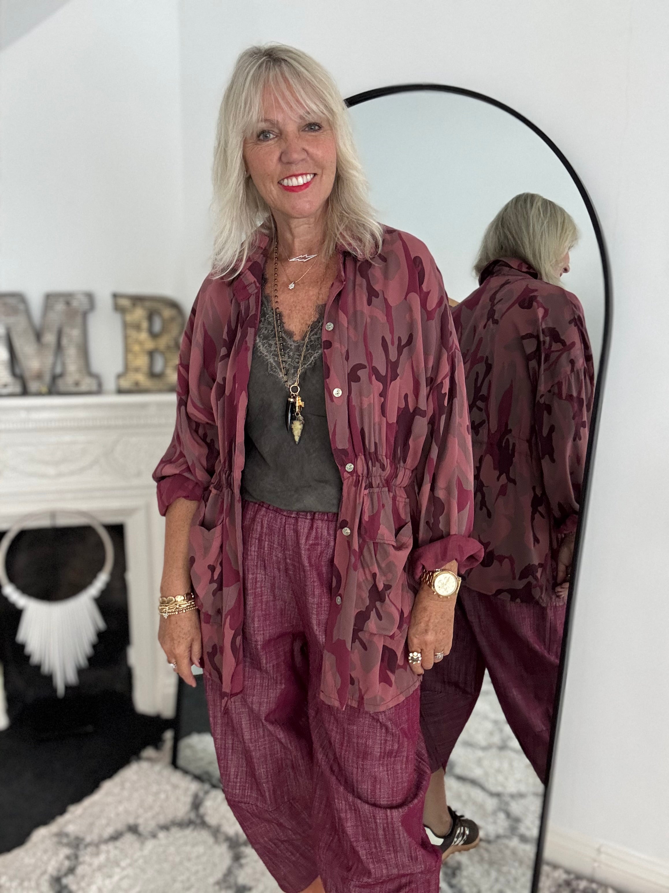 Light Camo Shacket in Plum & Berry