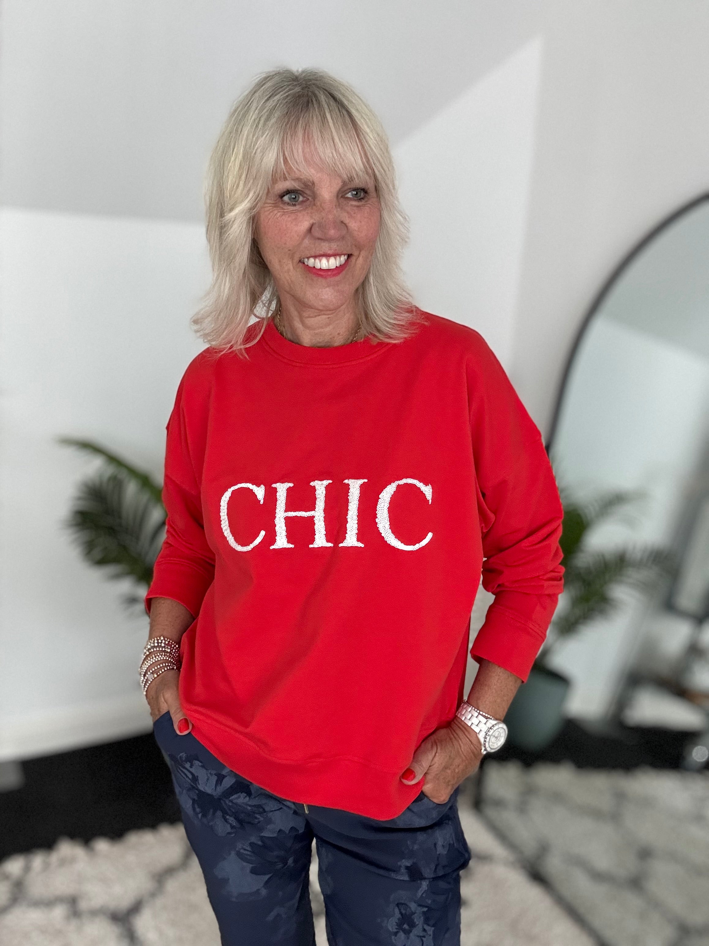 Chic Sequin Sweatshirt in Red