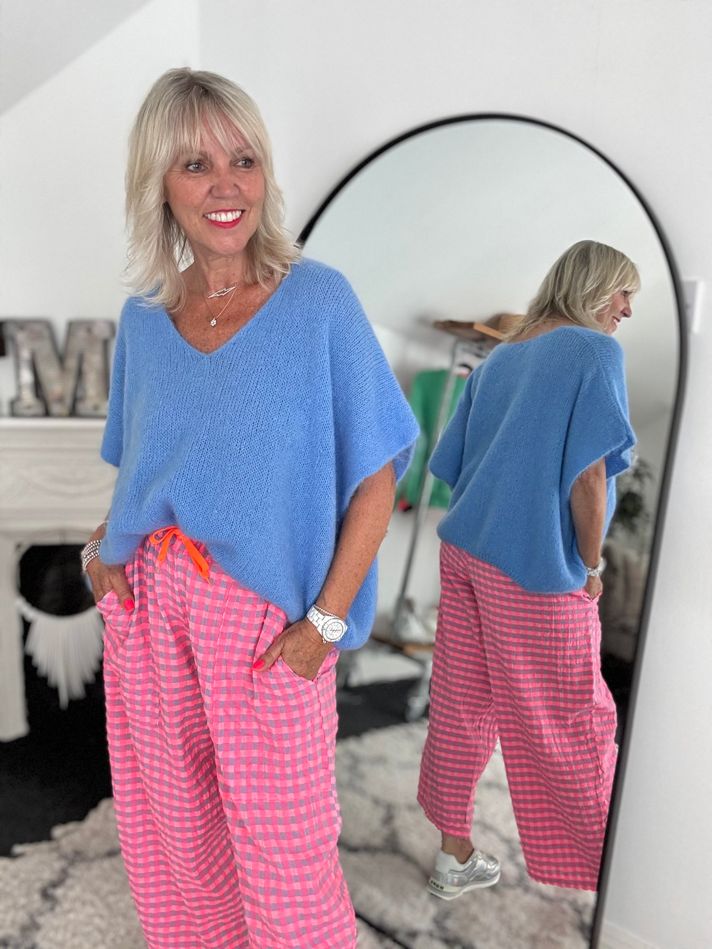 Mohair V Neck Tank in Mid Blue
