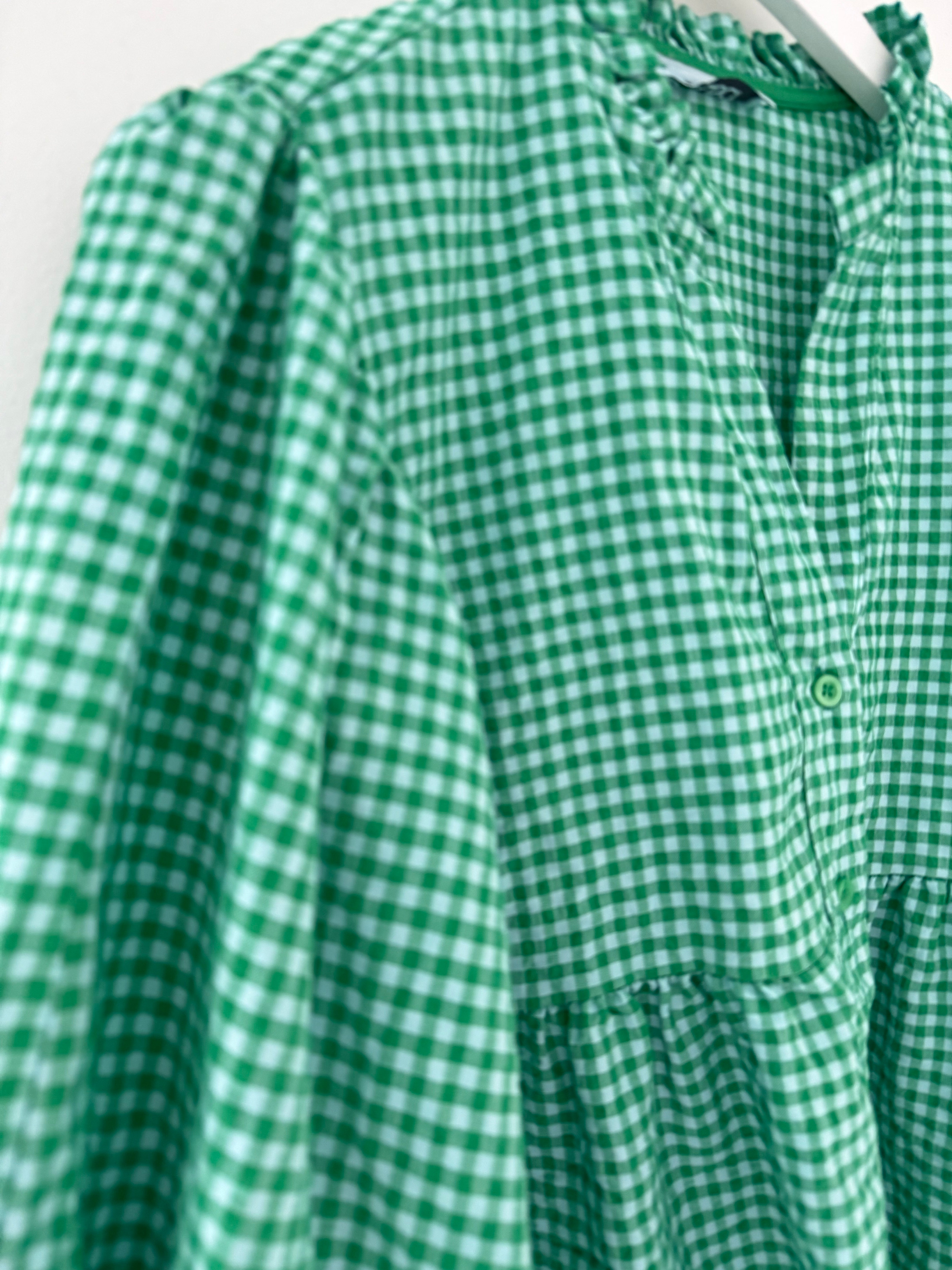 Gingham Seersucker Blouse in Green