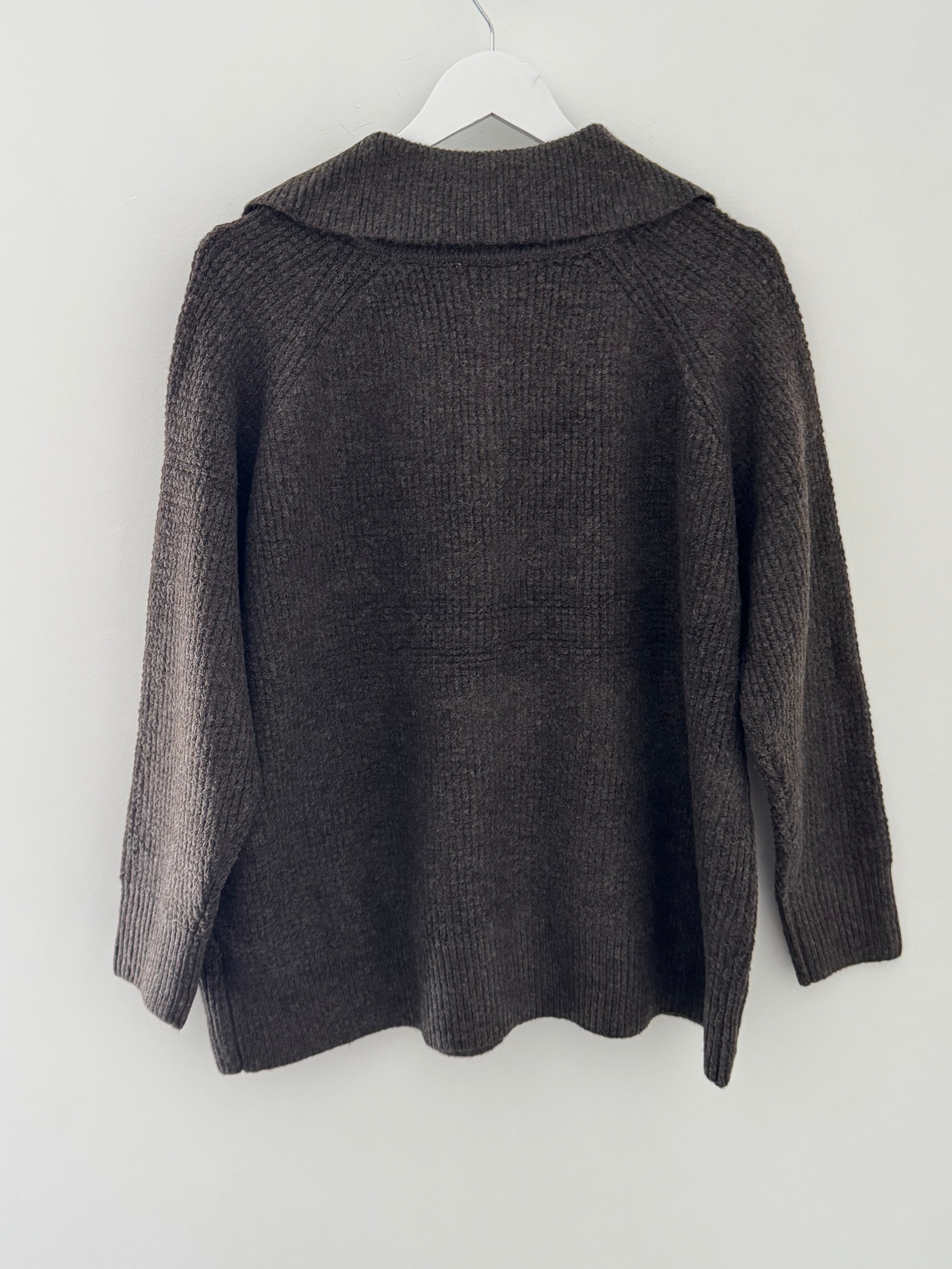 Fisherman Rib Knitted Jacket in Soft Chocolate